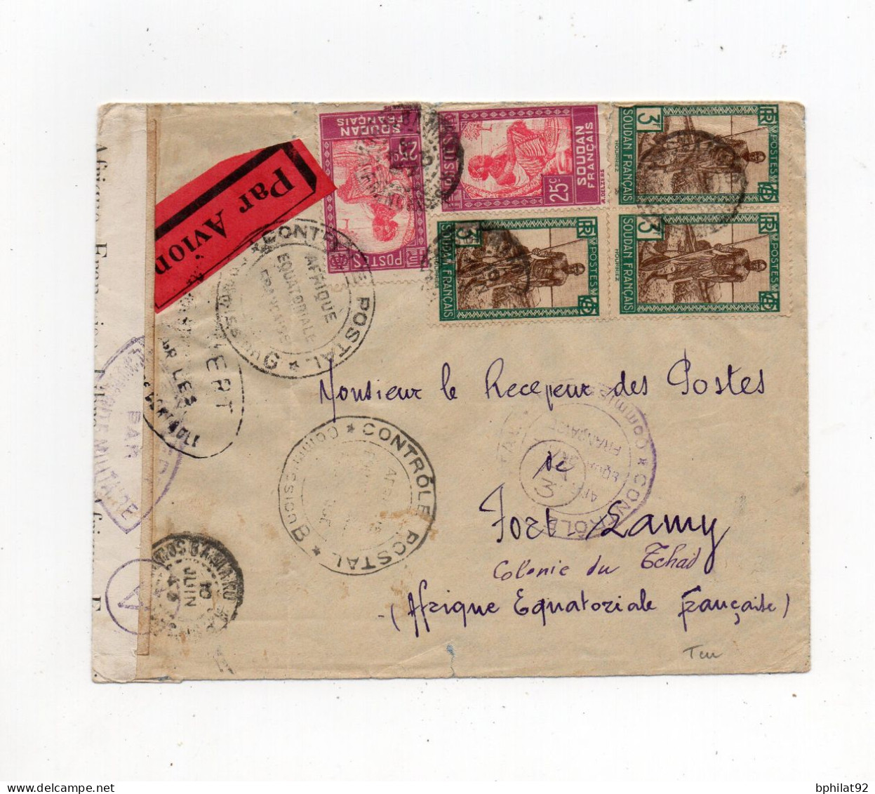 !!! AOF, LETTRE PAR AVION DE BAMAKO - SOUDAN - DE 1943 POUR FORT LAMY AVEC CENSURES - Covers & Documents