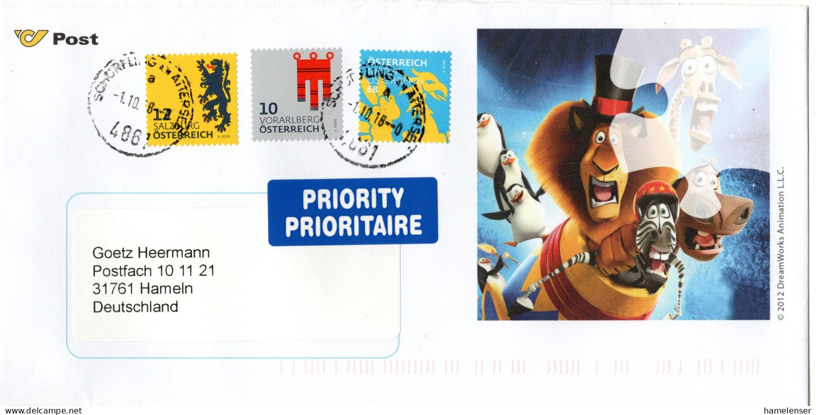 L72676 - Österreich - 2016 - 68c Wappen MiF A Bf SCHÖRFLING -> Deutschland - Storia Postale