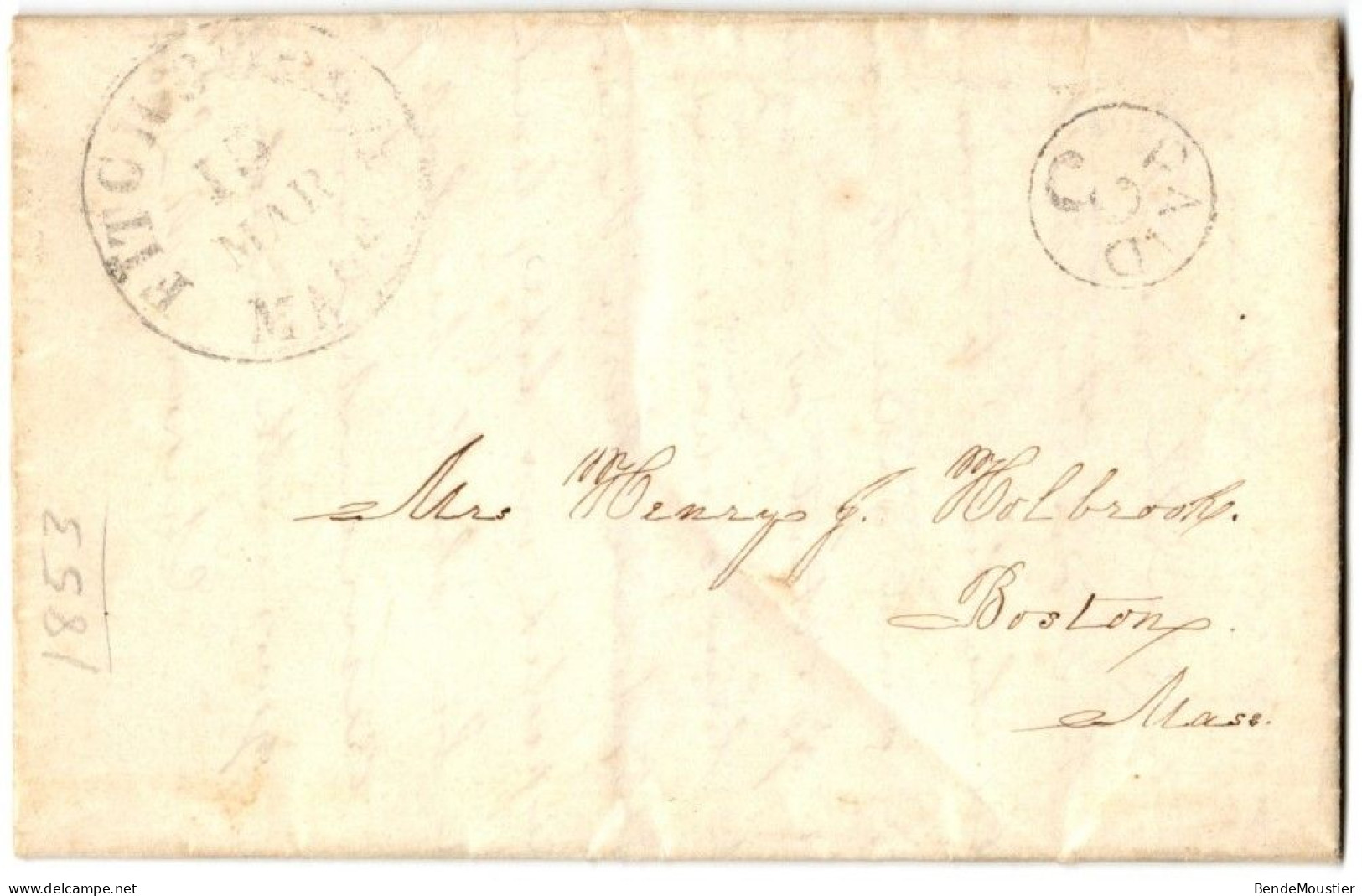 (N100) USA Cover - Circulare Postal Markings " 3 Paid " Fitchburg (Mass) To Boston (Mass) 1853. - …-1845 Préphilatélie