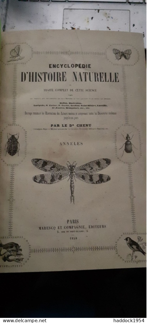 Annelés Encyclopèdie D'histoire Naturelle DR CHENU E. DESMAREST 1859 - Encyclopedieën