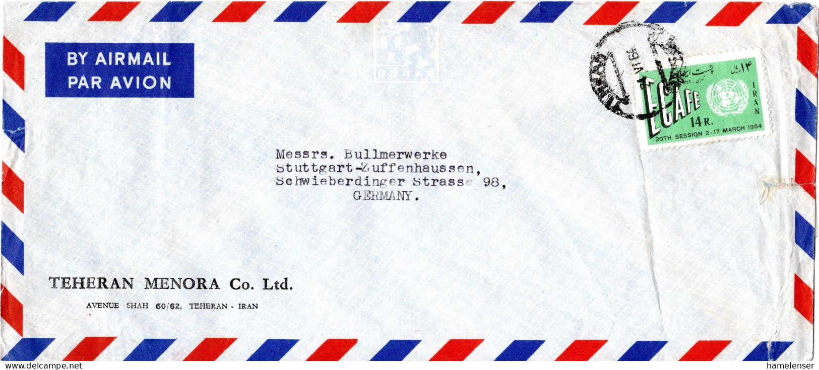 L72683 - Iran - 1964 - 14R ECAFE EF A LpBf (Umschlag Re Kl Mgl) TEHERAN -> Westdeutschland - Irán