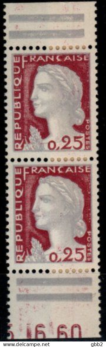 FRANCE - YT N° 1263d "MARIANNE DE DECARIS EN PAIRE AVEC BARRES " Neuf LUXE**. Bas Prix, à Saisir. - 1960 Marianne Of Decaris