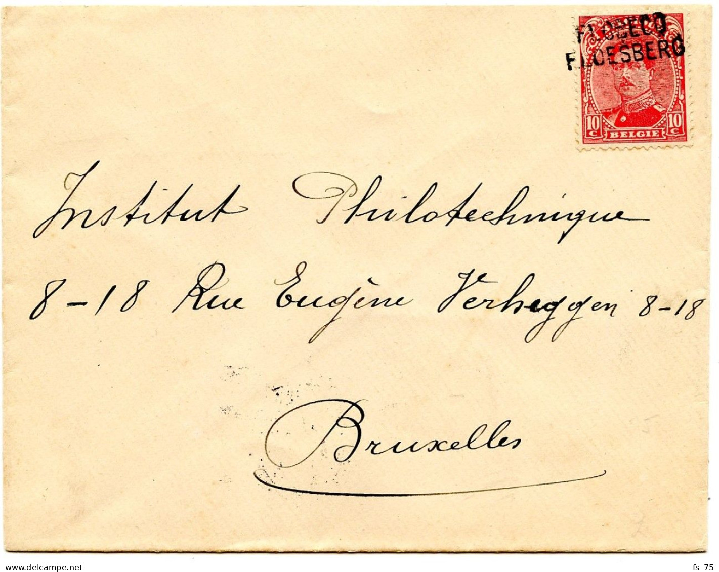 BELGIQUE - COB 138  GRIFFE BILINGUE FLOBECQ SUR LETTRE, 1919 - Lettres & Documents