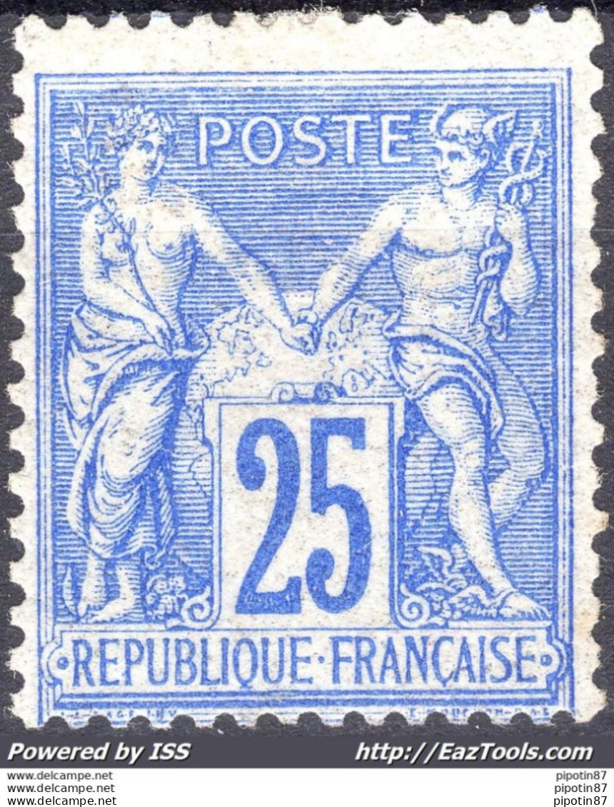 FRANCE TYPE SAGE 25c OUTREMER N SOUS U TYPE II N° 78 NEUF * AVEC CHARNIERE - 1876-1898 Sage (Tipo II)