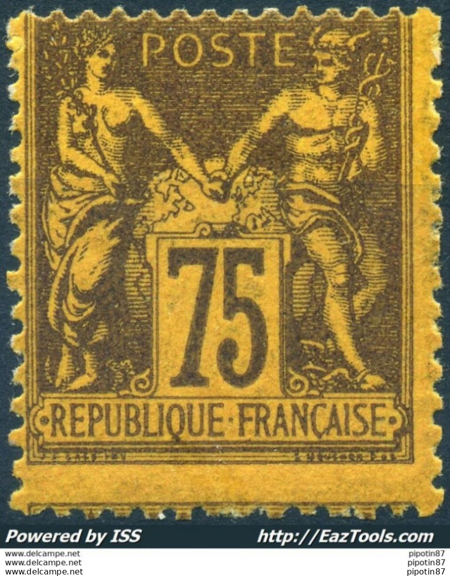 FRANCE TYPE SAGE 75c VIOLET SUR ORANGE N SOUS U TYPE II N° 99 NEUF * AVEC CHARNIERE - 1876-1898 Sage (Type II)
