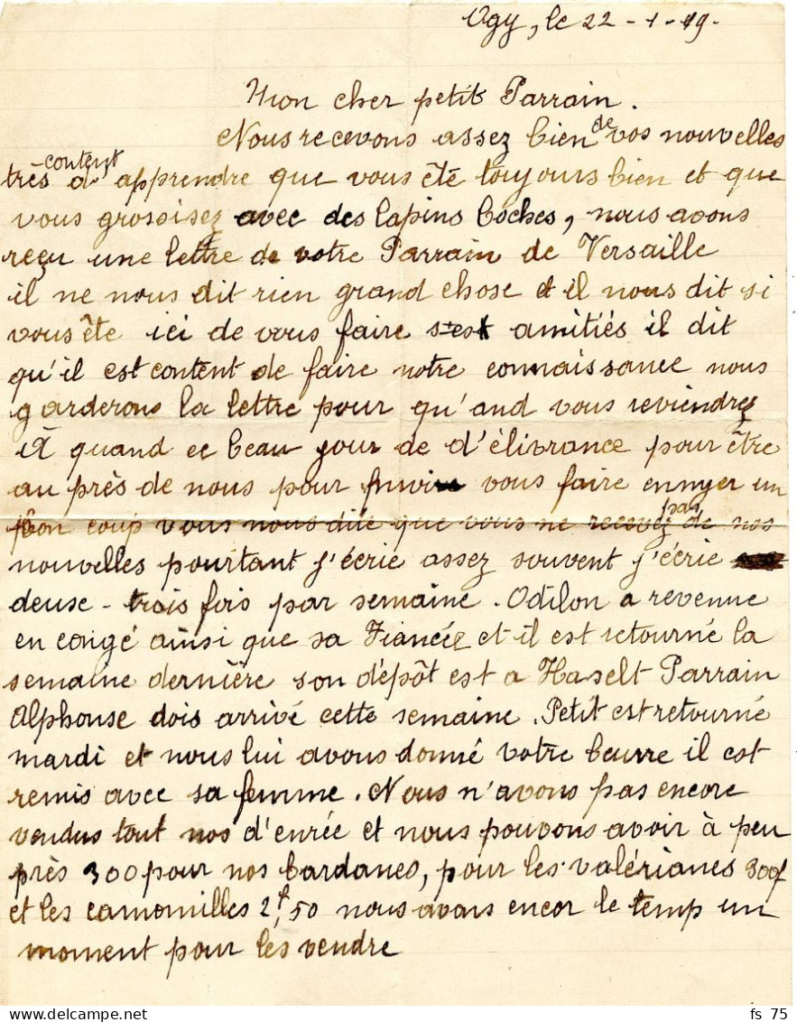 BELGIQUE - GRIFFE BILINGUE FLOBECQ SUR LETTRE EN FRANCHISE AVEC TEXTE D'OGY, 1919 - Briefe U. Dokumente