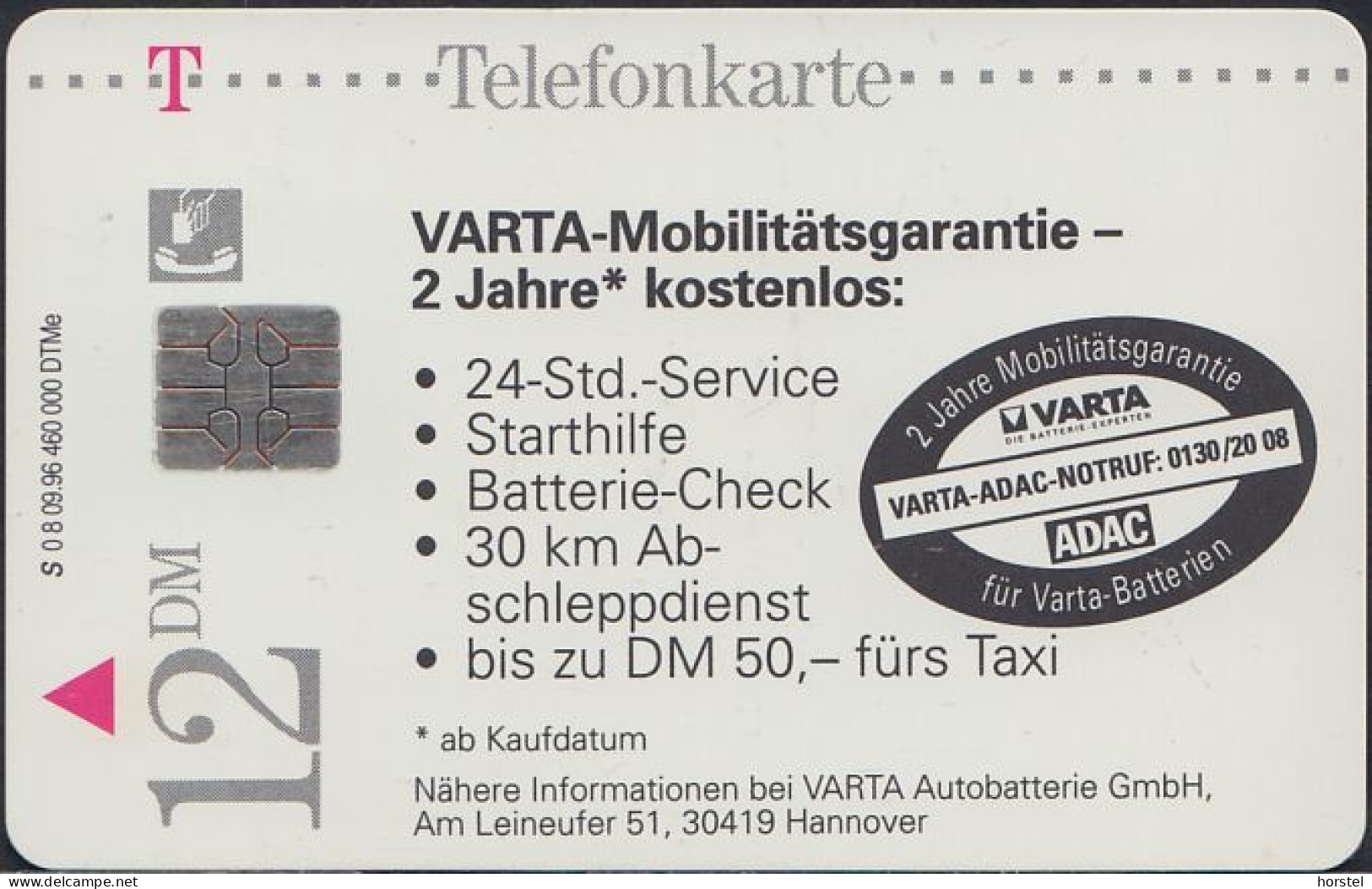 GERMANY S08/96 - VARTA Batterie - Auto - Girl - Car - S-Series: Schalterserie Mit Fremdfirmenreklame