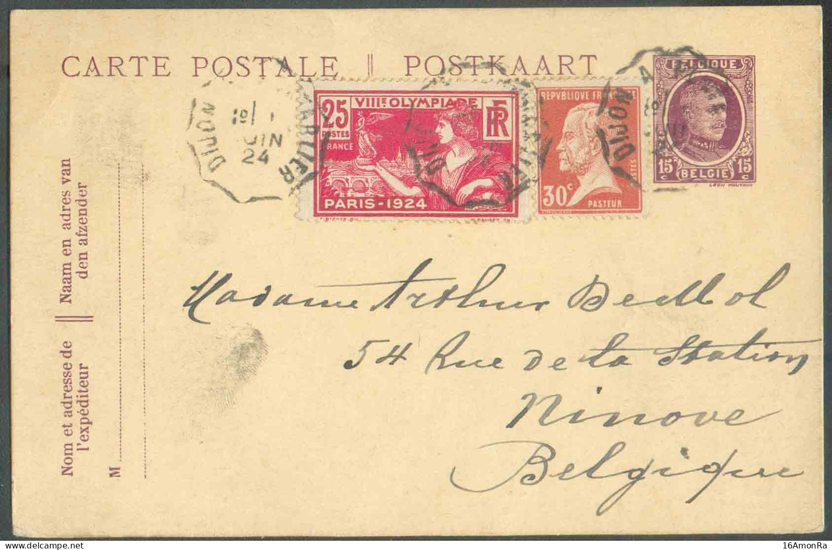 FRANCE N°173(30c. PASTEUR)-184(25c. JEUX OLYMPIQUES) En Affr. Compl. Sur E.P. Carte 15c. HOUYOUX Obl. Convoyeur Français - Briefkaarten 1909-1934