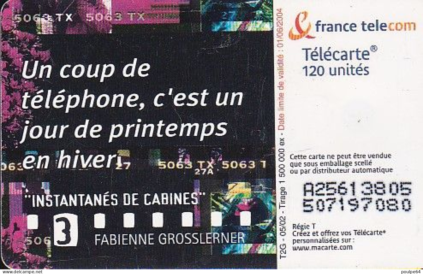 F1216  05/2002 - INSTANTANÉS DE CABINES 3 - 120 SO3 - (verso : N° étirés - Deux Lignes Alignées) - 2002