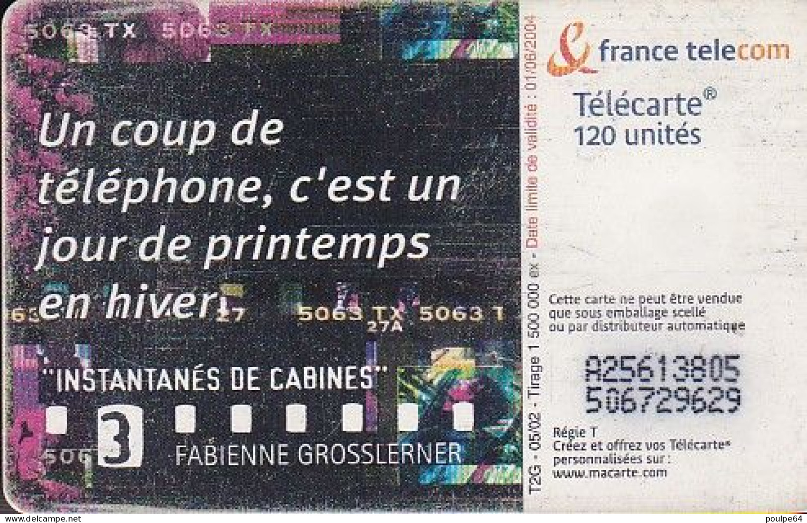 F1216  05/2002 - INSTANTANÉS DE CABINES 3 - 120 SO3 - (verso : N° Serrés - Deux Lignes Alignées) - 2002
