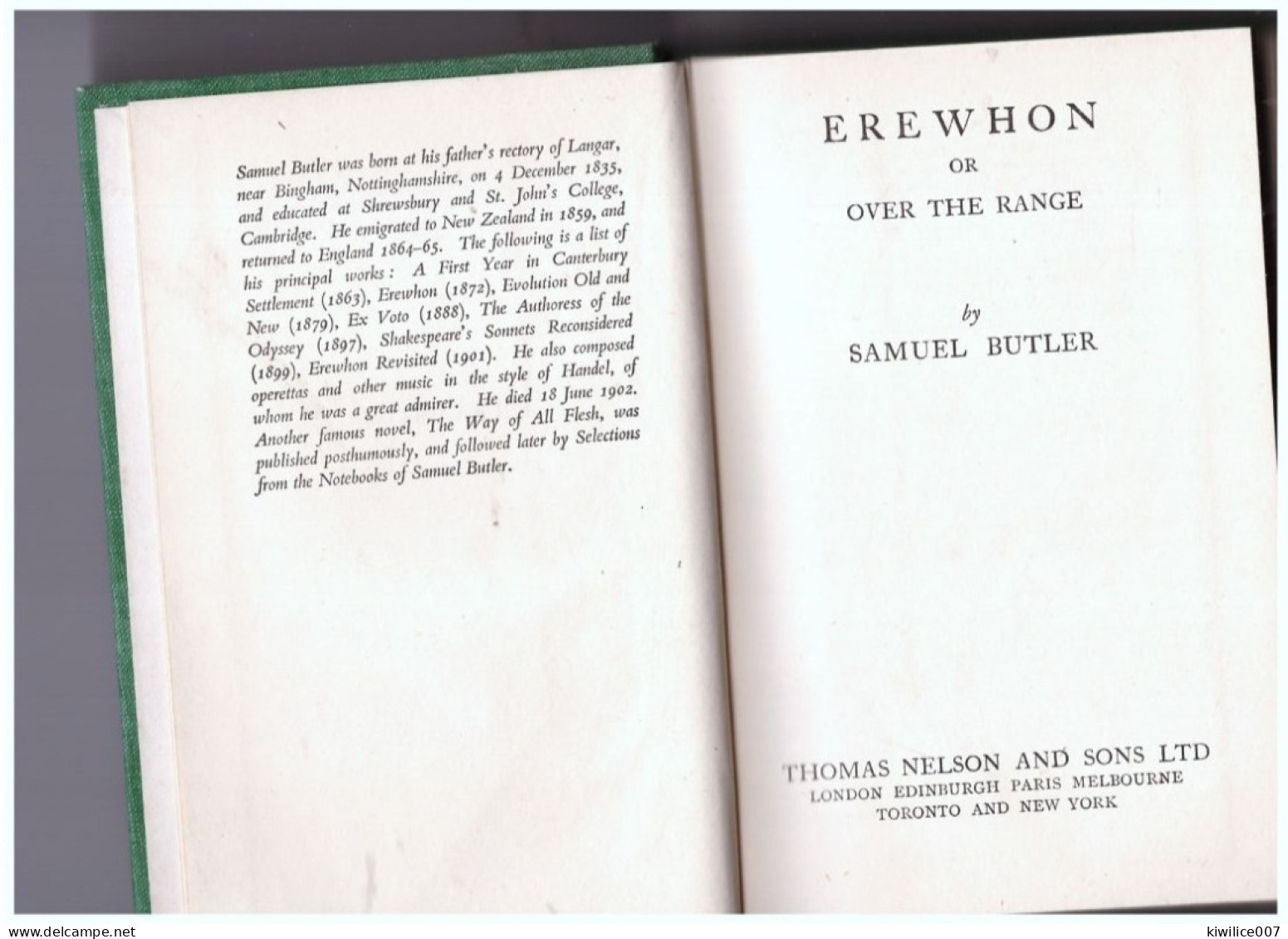 Erewhon Samuel Butler Nelson Classics - 1900-1949