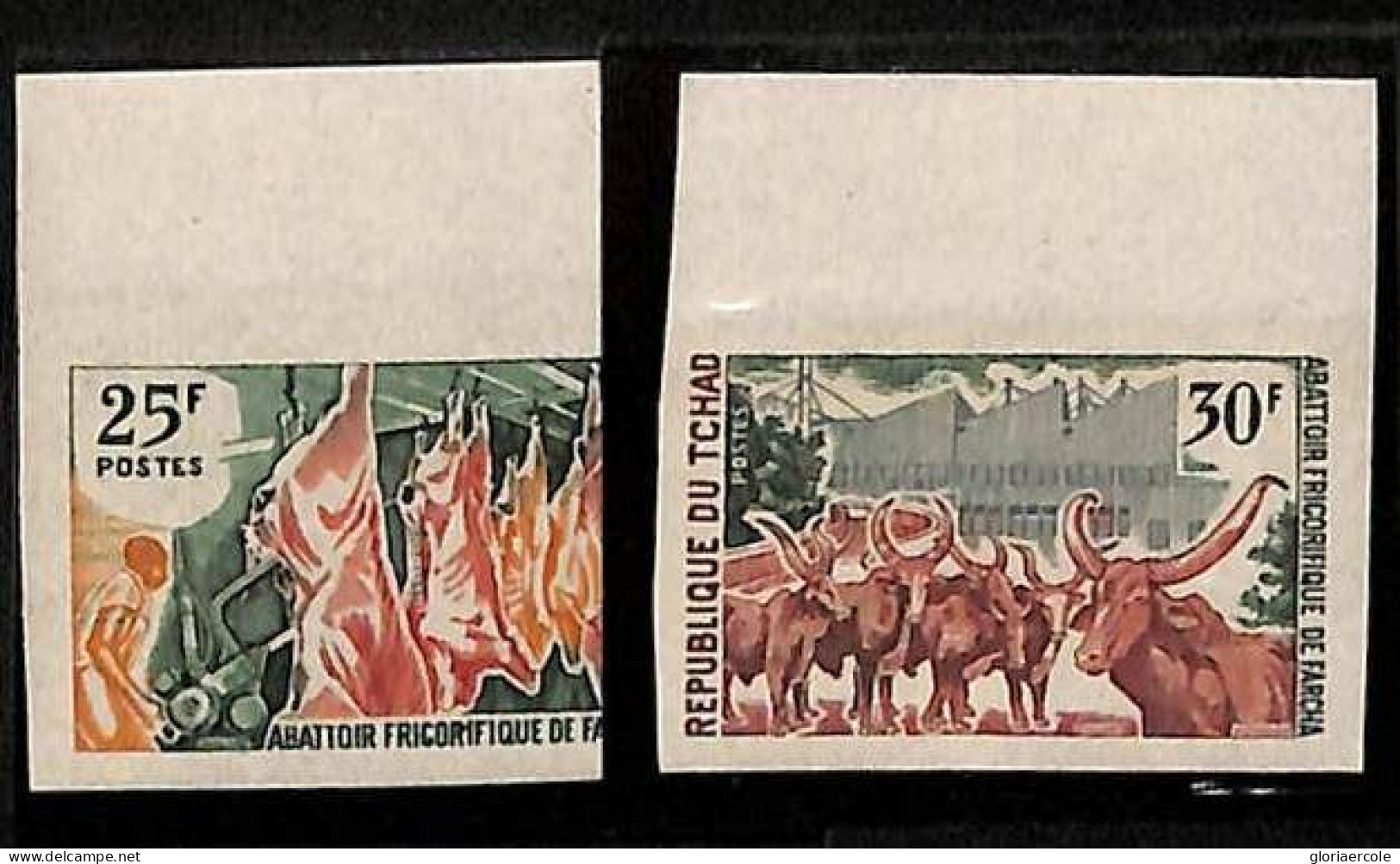 ZA0092c - TCHAD Chad - IMPERF Stamps  - ANIMALS Food BUTCHER Mat 1969 - Koeien