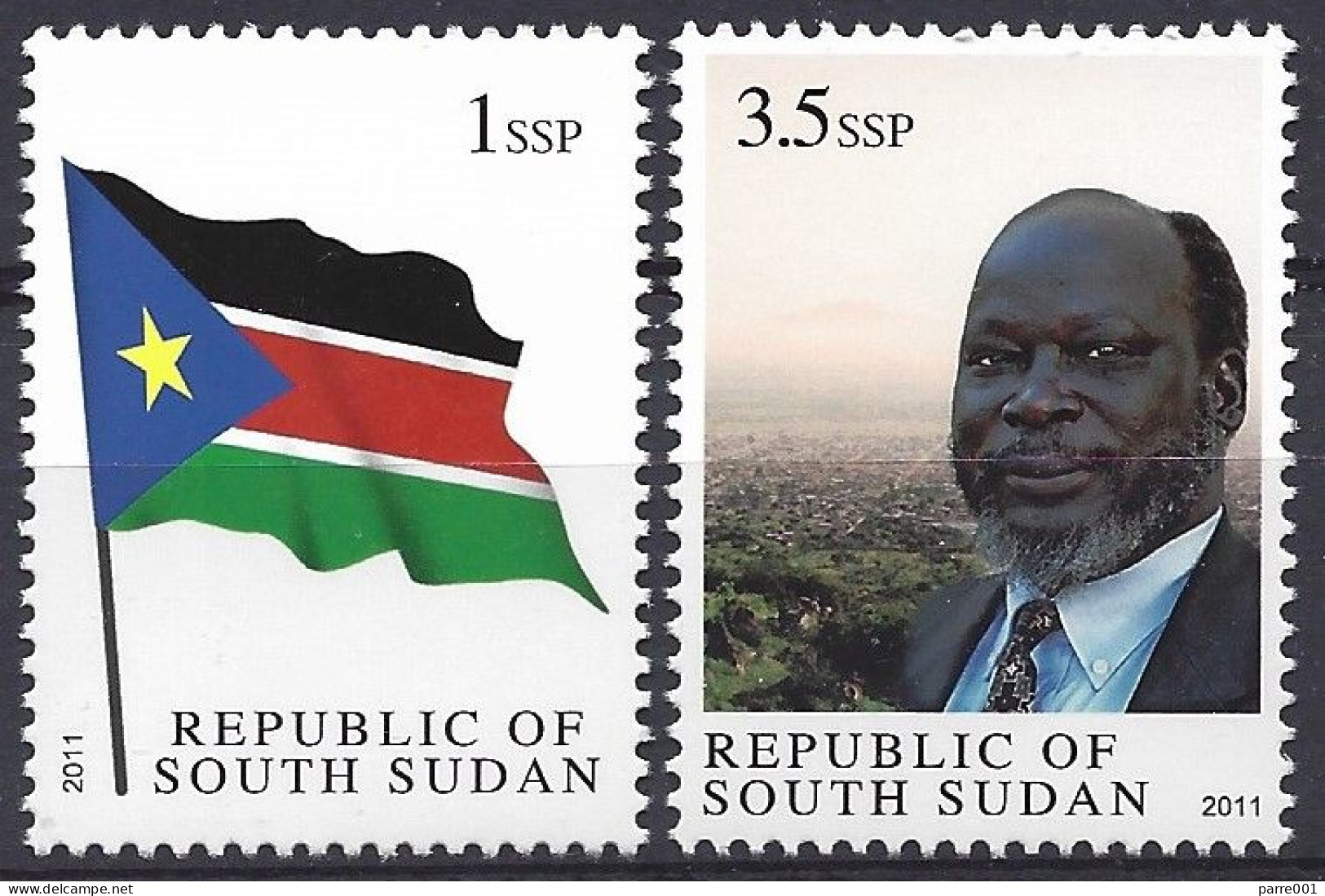 South Sudan 2011 Independence President Dr John Garang Flag 1£ 3.5£ Michel 1-2 Mint - Sud-Soudan