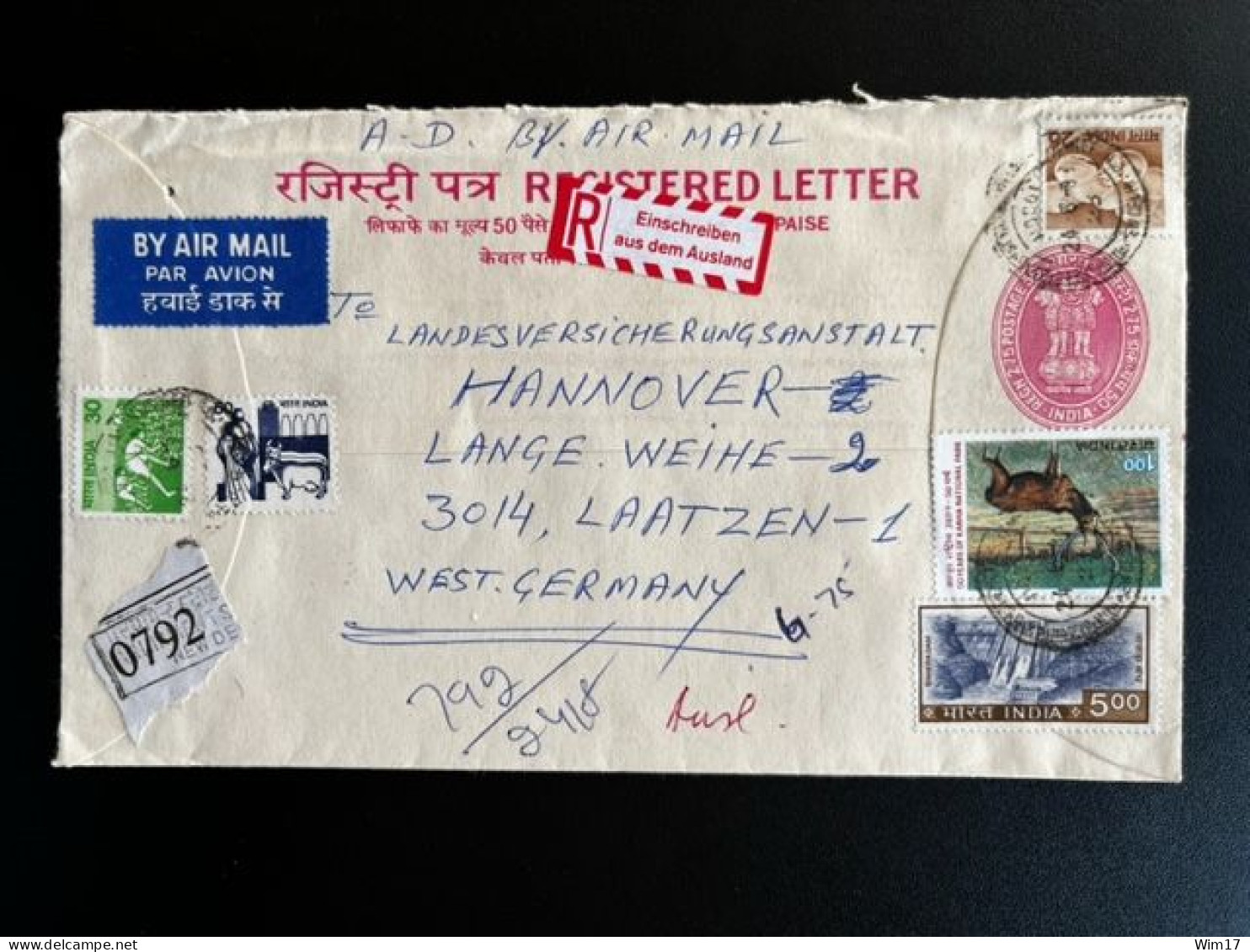INDIA 1983 REGISTERED LETTER NEW DELHI TO LAATZEN GERMANY 24-08-1983 - Lettres & Documents