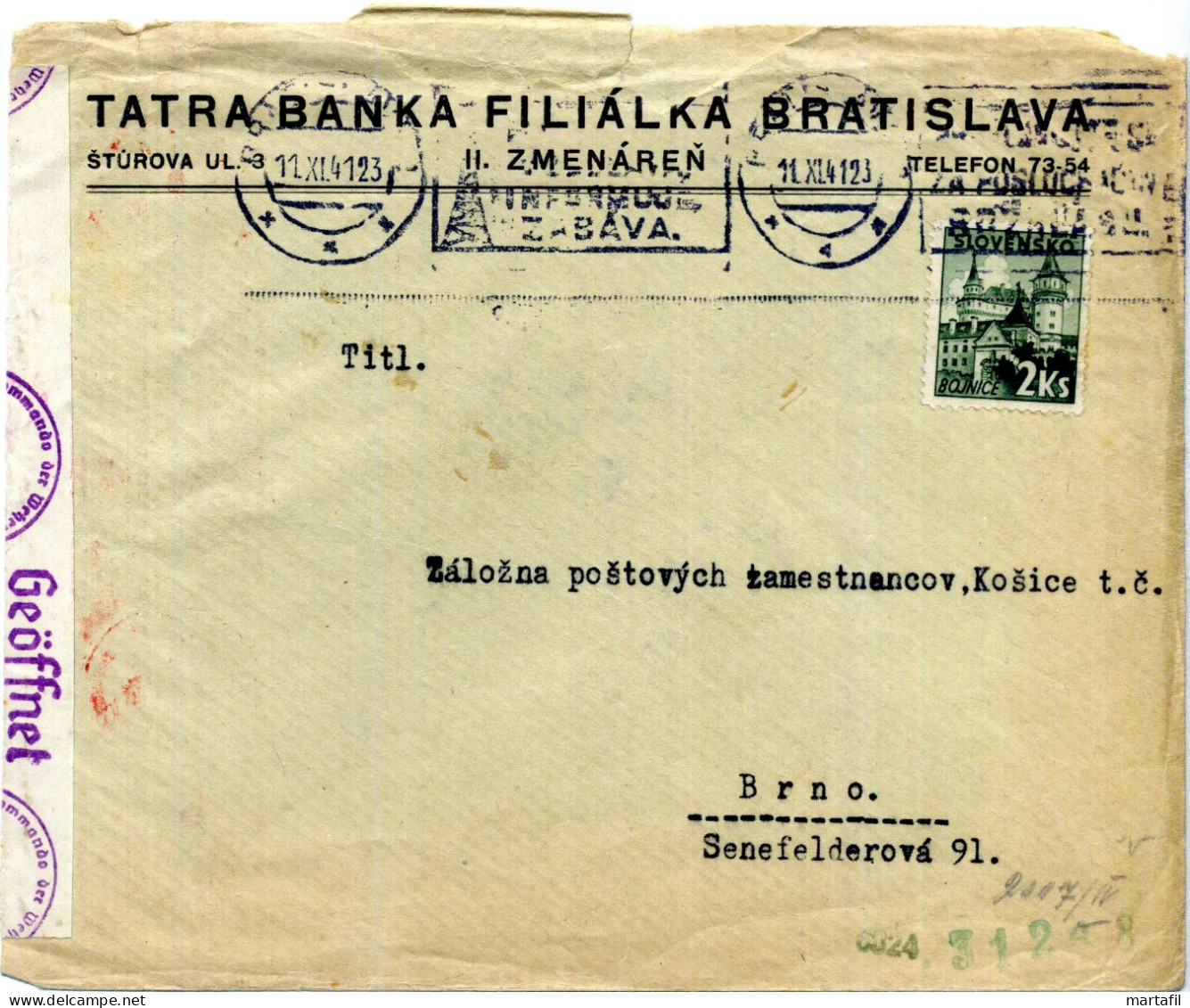 SLOVACCHIA, Slovensko, Storia Postale & Annulli - 1941 - Storia Postale