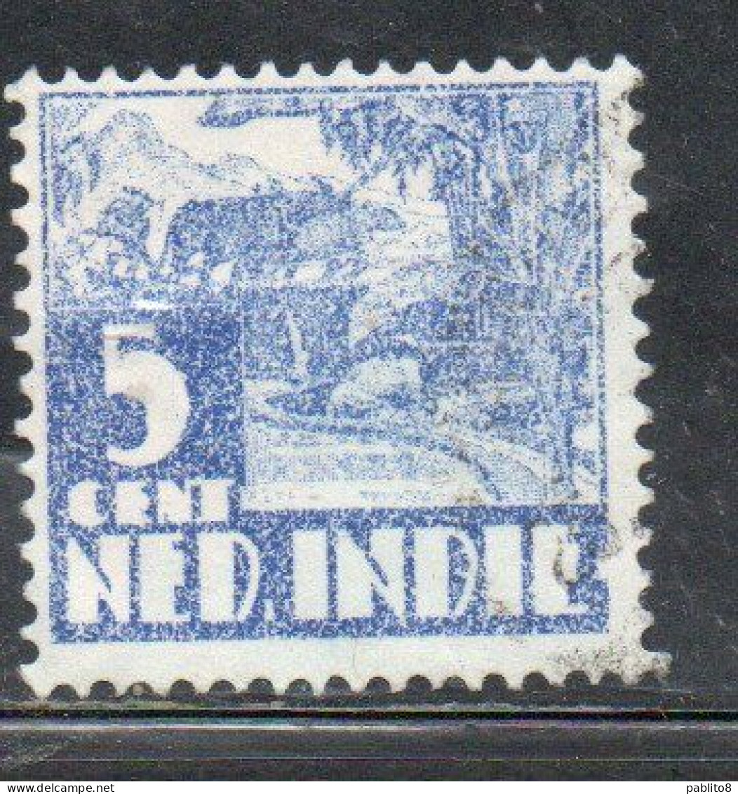 DUTCH INDIA INDIE INDE NEDERLANDS HOLLAND OLANDESE OLANDESI INDIES 1933 1937 1934 RICE FIELD SCENE 5c USED USATO - Nederlands-Indië