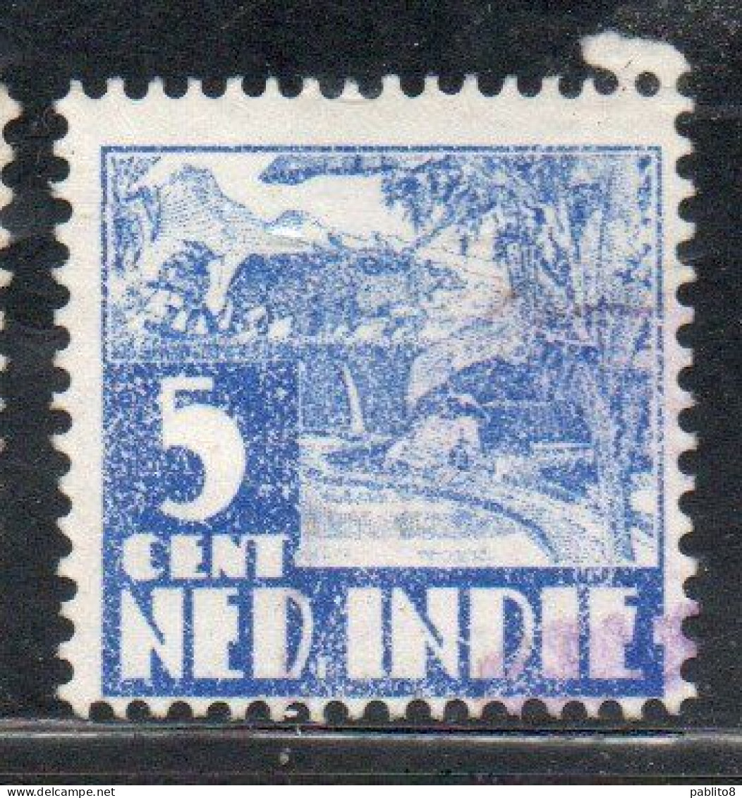DUTCH INDIA INDIE INDE NEDERLANDS HOLLAND OLANDESE OLANDESI INDIES 1933 1937 1934 RICE FIELD SCENE 5c USED USATO - Nederlands-Indië