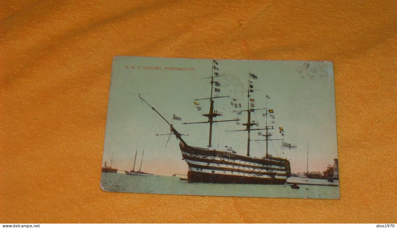 CARTE POSTALE ANCIENNE CIRCULE DE 1915...../ H.M.S. VICTORY.- PORTSMOUTH....CACHET + TIMBRE - Portsmouth