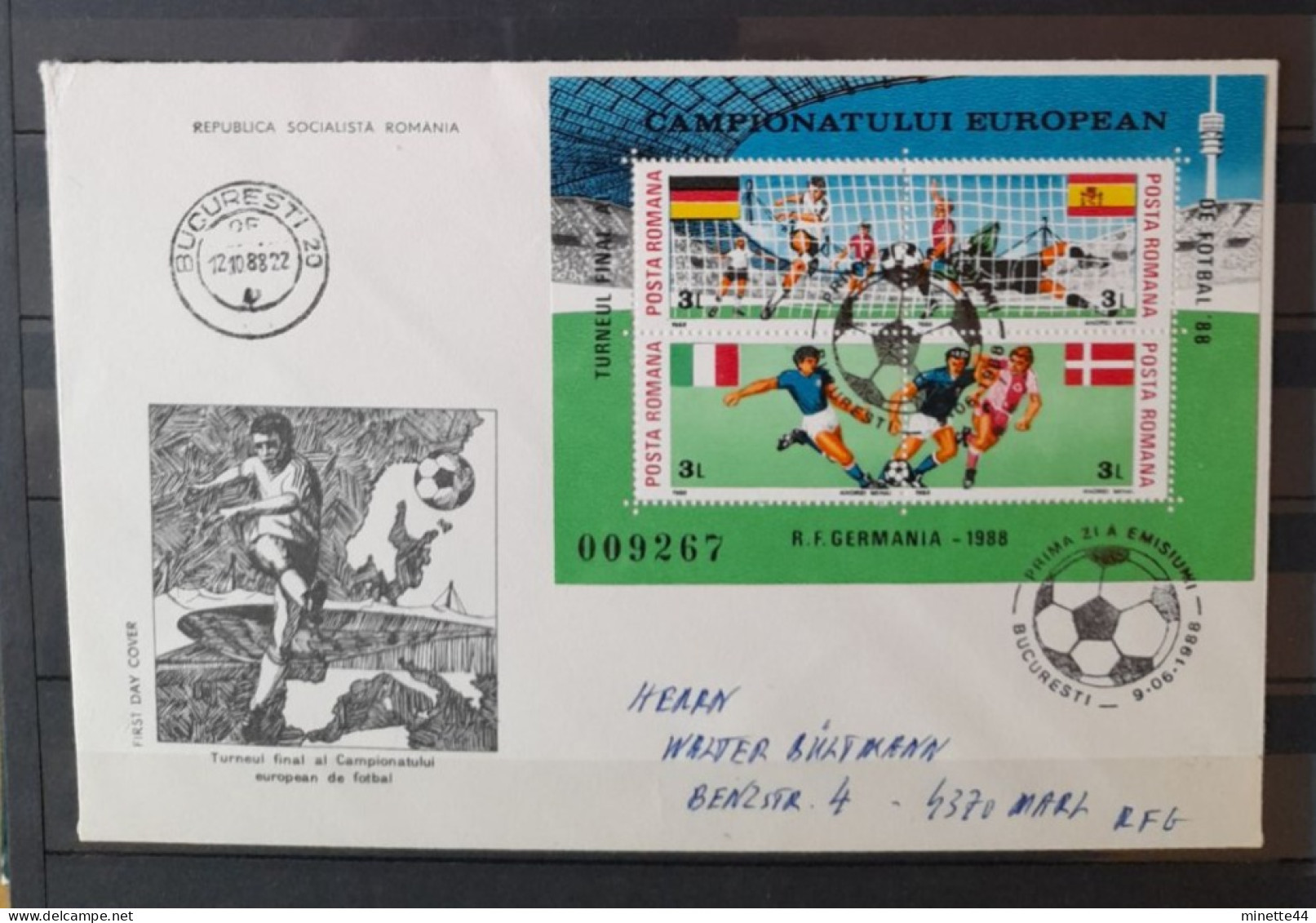 ROUMANIE ROMANA ROMANIA  EURO 1988 FDC 2 COVERS  FOOTBALL FUSSBALL SOCCER CALCIO VOETBAL FOOT FUTEBOL FUTBOL Gardien - Championnat D'Europe (UEFA)