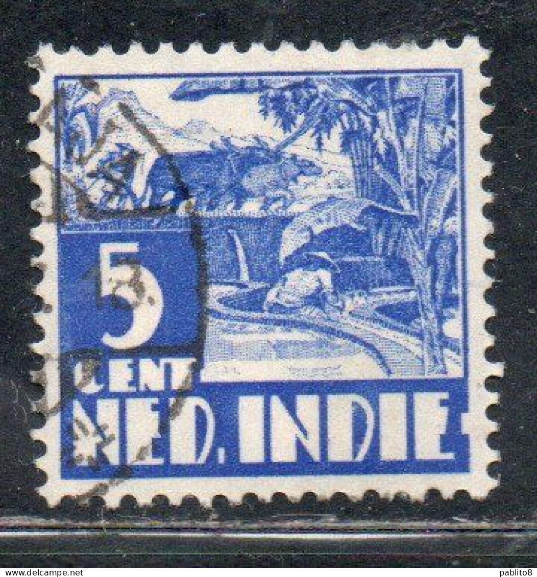 DUTCH INDIA INDIE INDE NEDERLANDS HOLLAND OLANDESE OLANDESI INDIES 1933 1937 1934 RICE FIELD SCENE 5c USED USATO - Nederlands-Indië