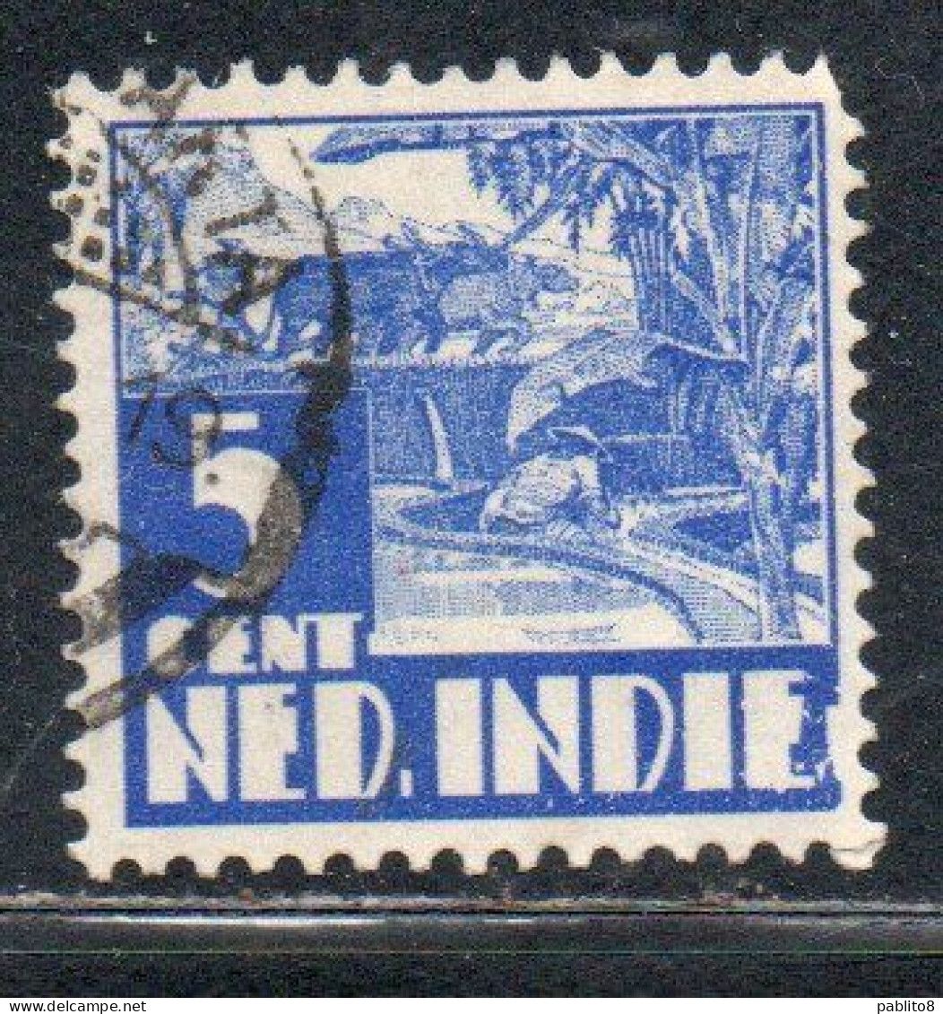 DUTCH INDIA INDIE INDE NEDERLANDS HOLLAND OLANDESE OLANDESI INDIES 1933 1937 1934 RICE FIELD SCENE 5c USED USATO - Nederlands-Indië