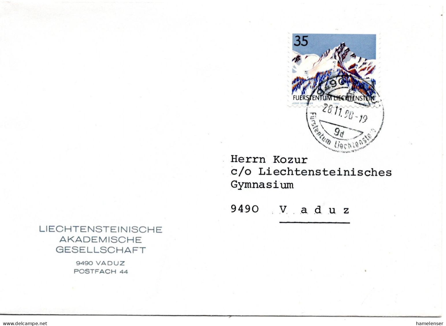 72700 - Liechtenstein - 1990 - 35Rp Berge EF A OrtsDrucksBf VADUZ - Storia Postale