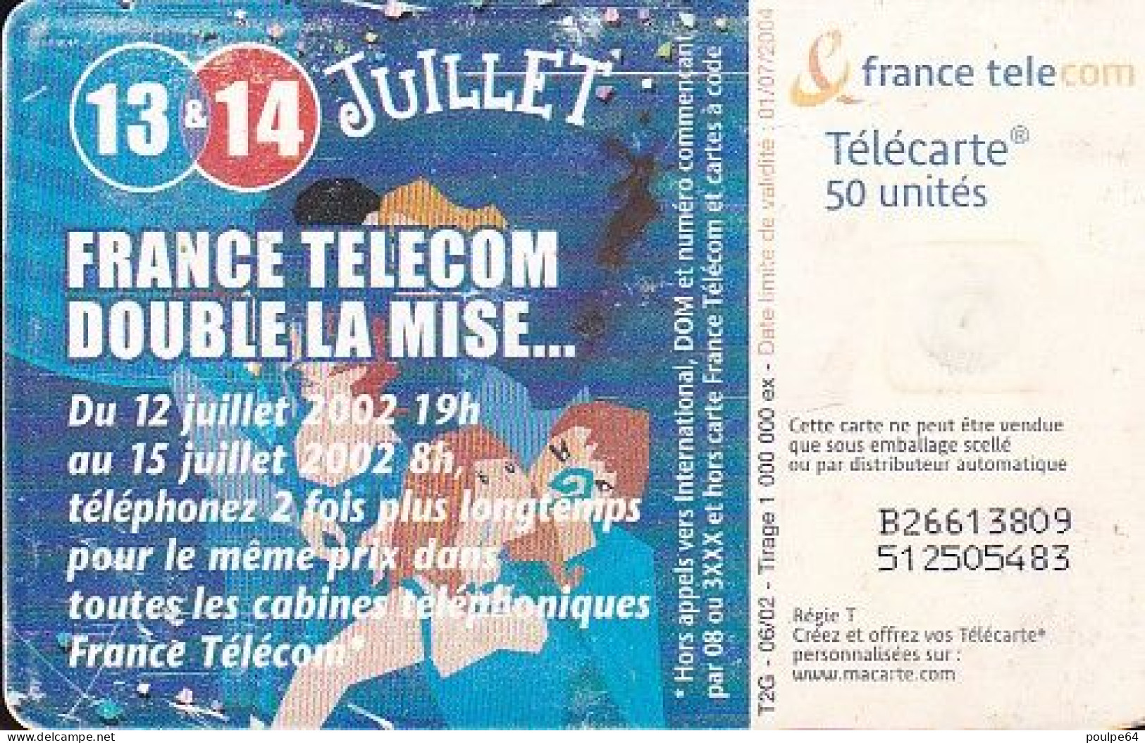 F1222  06/2002 - 14 JUILLET 2 - 50 GEM2 - (verso : Bleu) - 2002