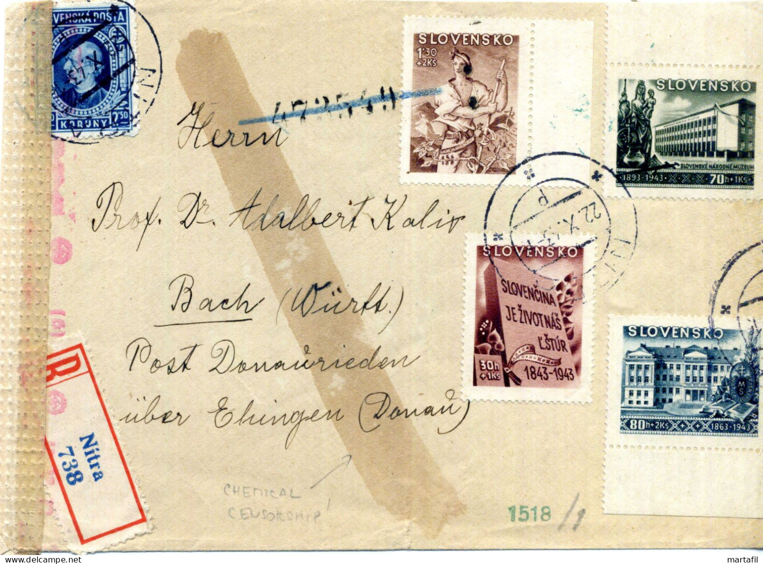 SLOVACCHIA, Slovensko, Storia Postale & Annulli - 1943 - Cartas & Documentos