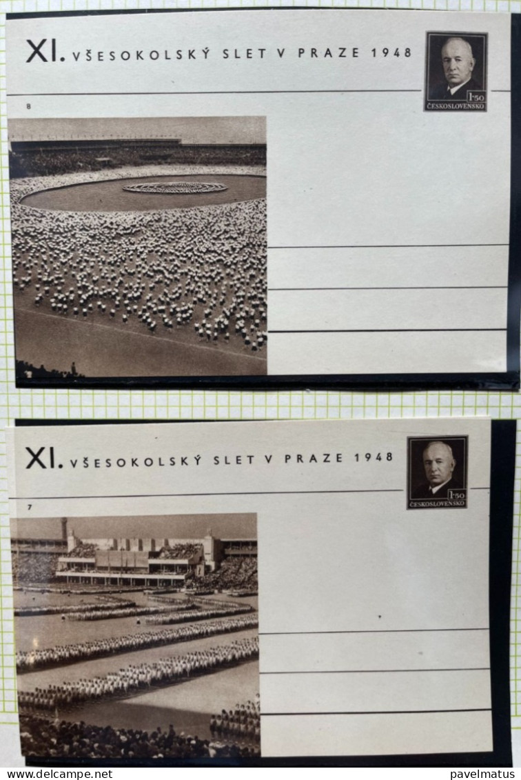 Czechoslovakia 1948 Complete Unused Picture Postal Card Set XI. Vsesokolsky Slet V Praze (16 Pieces) - Cartes Postales