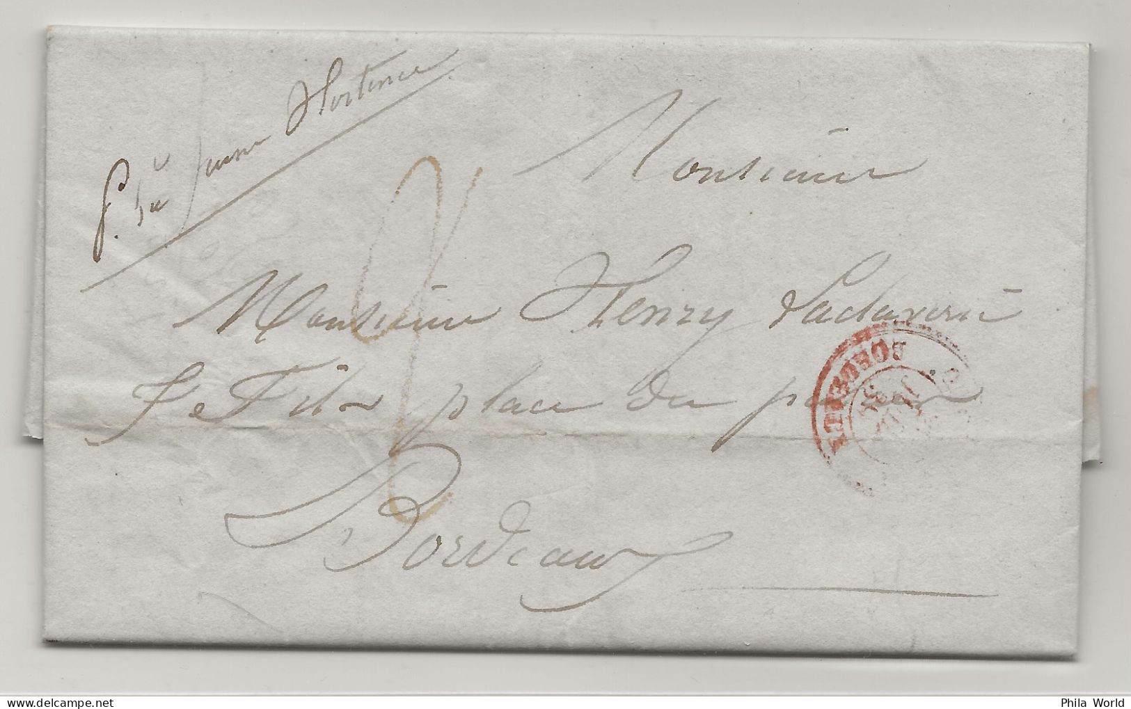 LAC CUBA 1839 Saint Margo Pour France Bordeaux Timbre à Date Entrée Maritime COLONIES BORDEAUX Paquebot REINE HORTENSE - 1801-1848: Vorläufer XIX