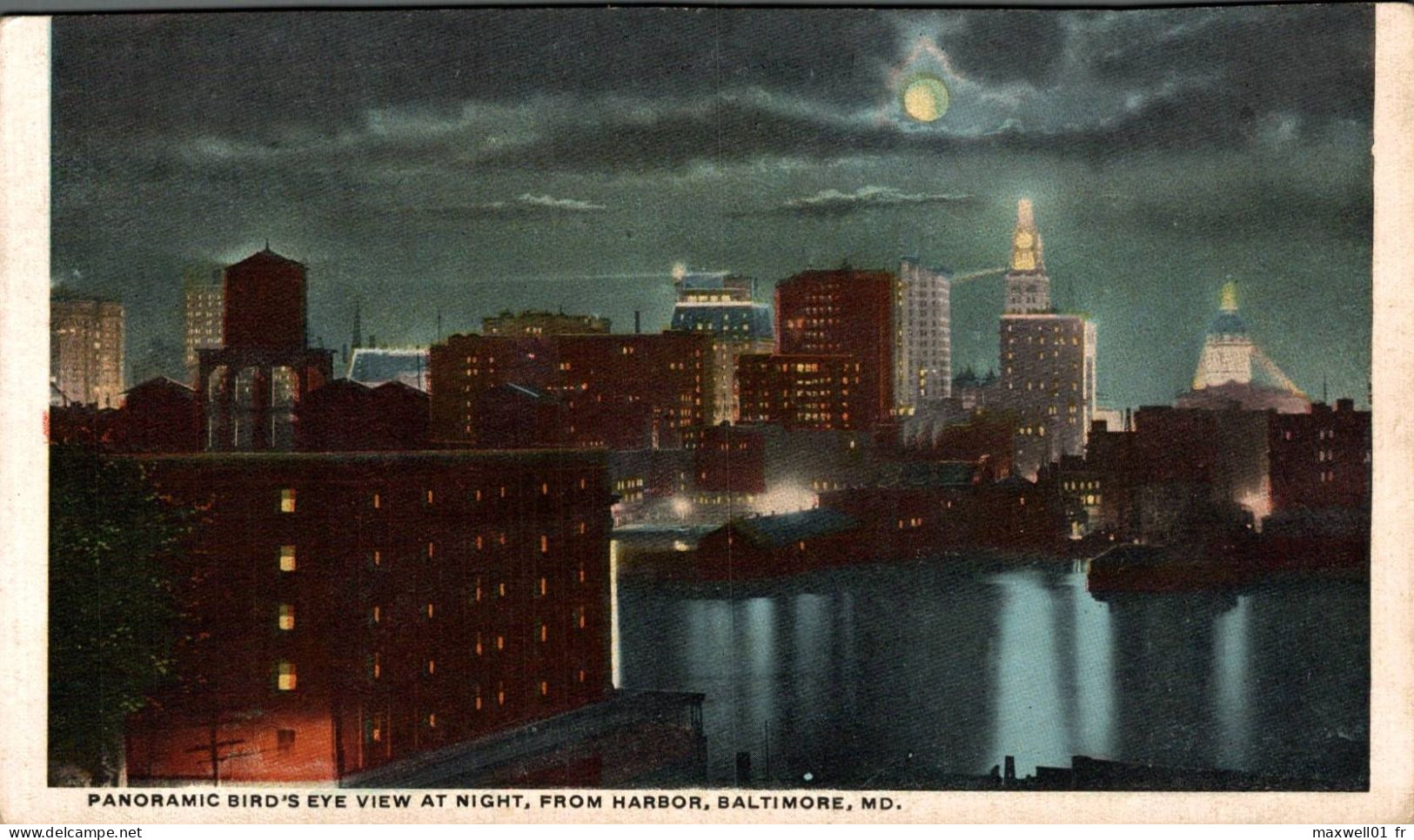 M4 - Panoramic Bird's Eye View At Night, From Harbor, Baltimore, MD. - Baltimore