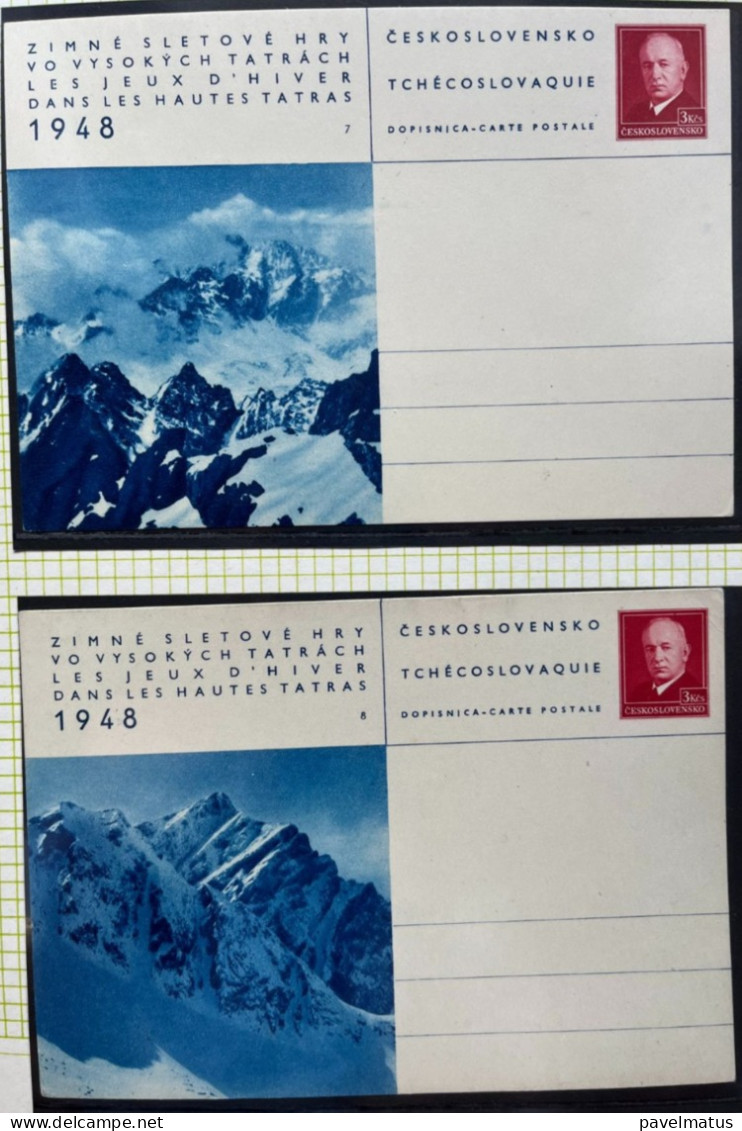 Czechoslovakia 1948 Complete Unused Picture Postal Card Set Winter Sports Games High Tatras (8 Pieces) - Cartes Postales