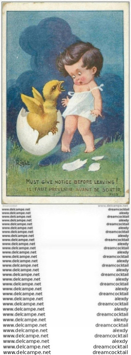 Carte Postale Fantaisie Illustrateur RIGHT Le Bébé Et Le Poussin Sortant De L'Oeuf 1925 - Right