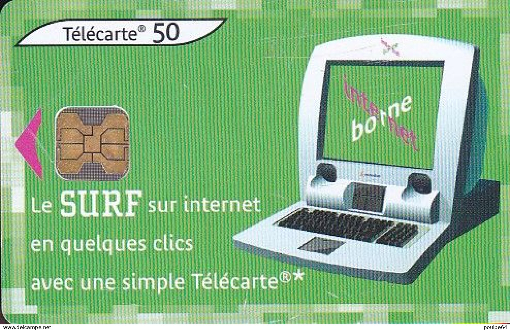 F1223A  06/2002 - BORNE INTERNET - SURF - 50 OB2 - (verso : N° Fins - Deux Lignes Alignées) - 2002