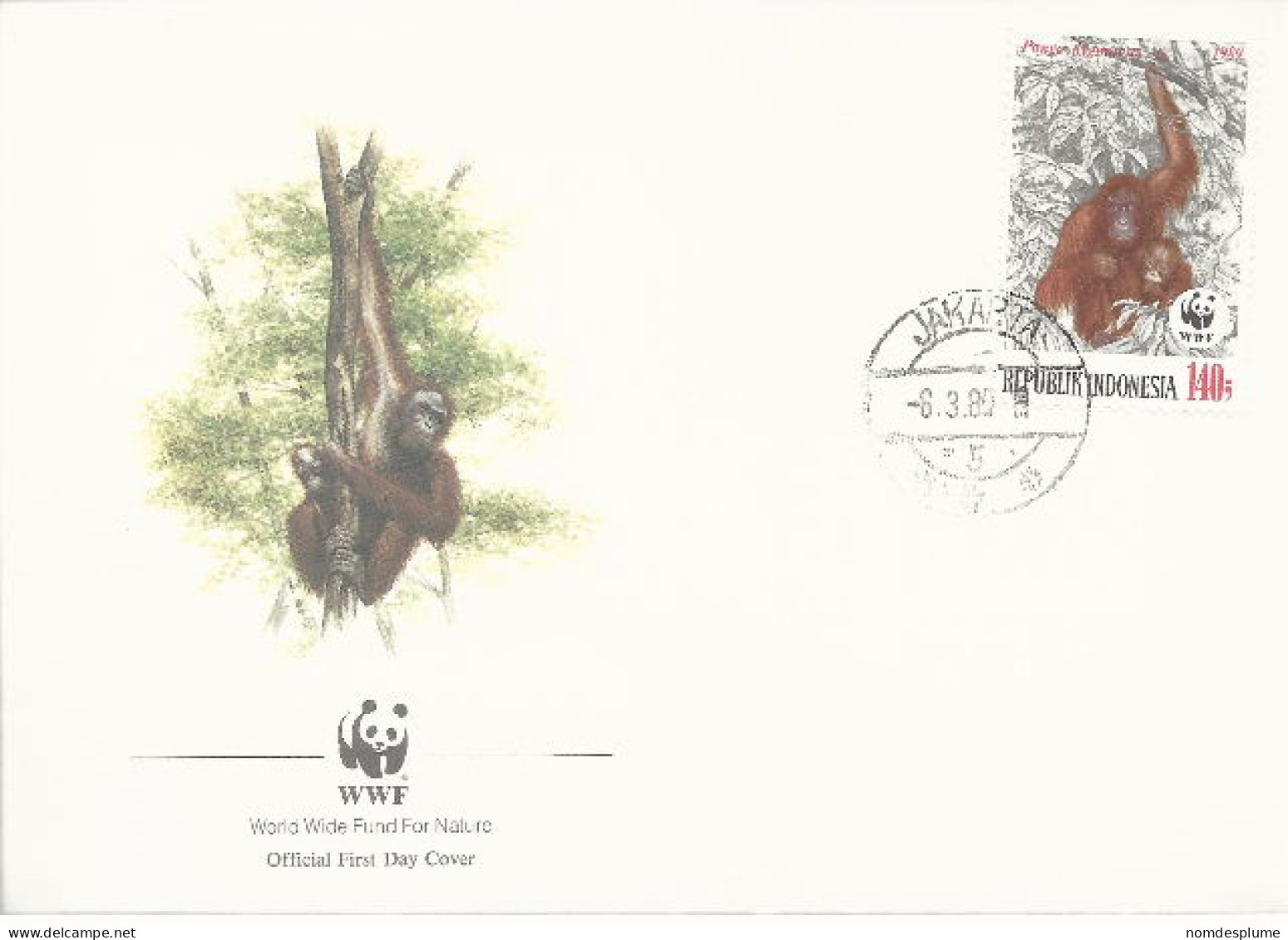 26026 ) Indonesia WWF 1989  Orangotan Monkey Ape Mammal Cover - Cartas & Documentos