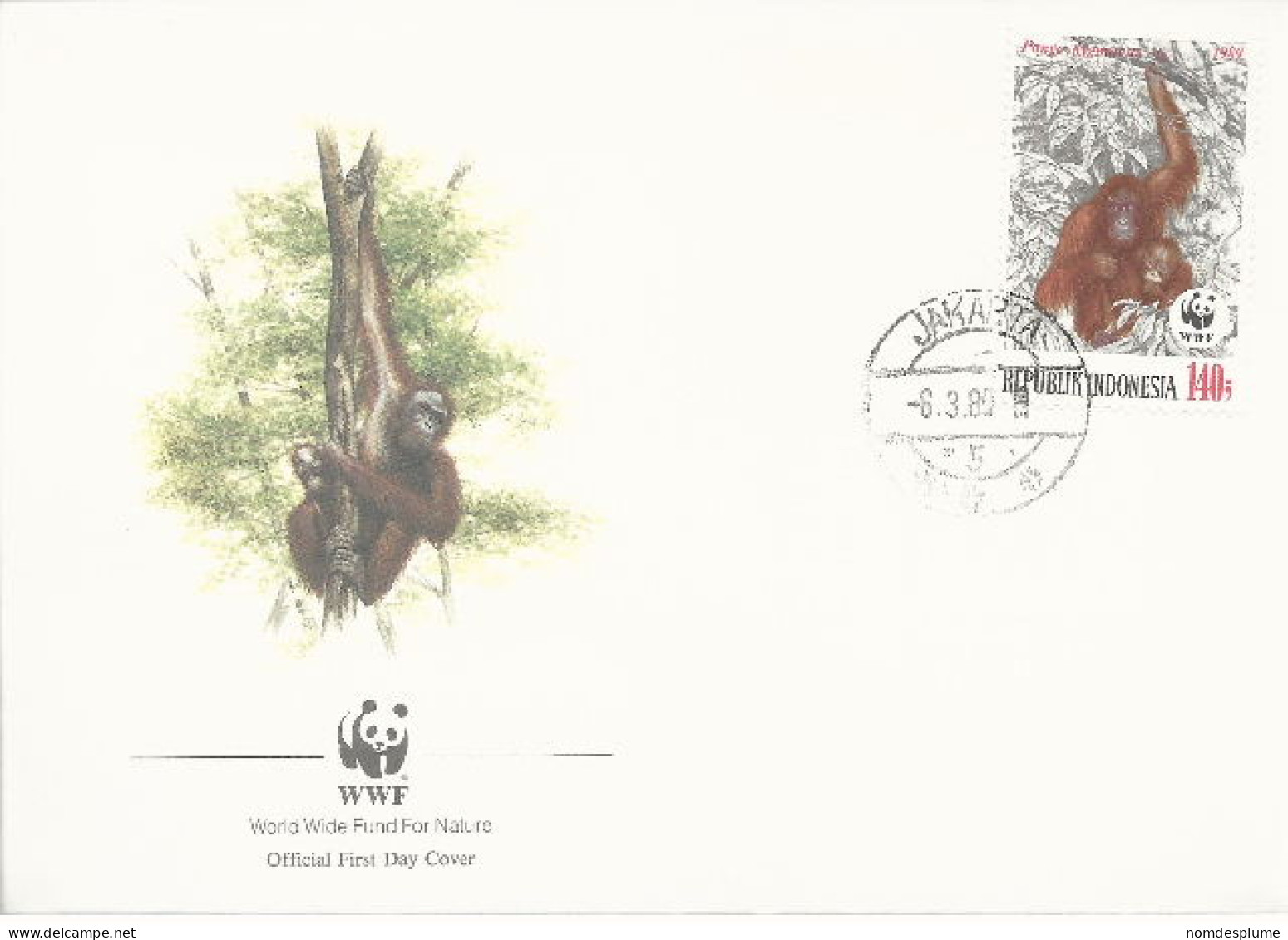 26026 ) Indonesia WWF 1989  Orangotan Monkey Ape Mammal Cover - Brieven En Documenten