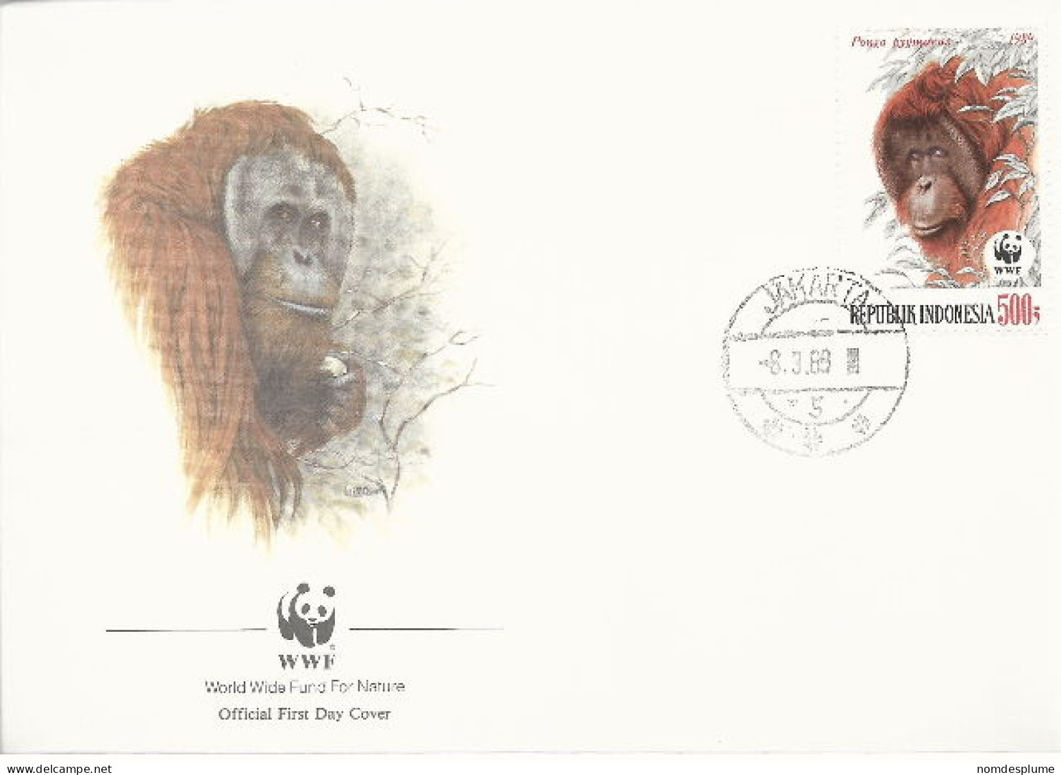 26027 ) Indonesia WWF 1989  Orangotan Monkey Ape Mammal Cover - Lettres & Documents