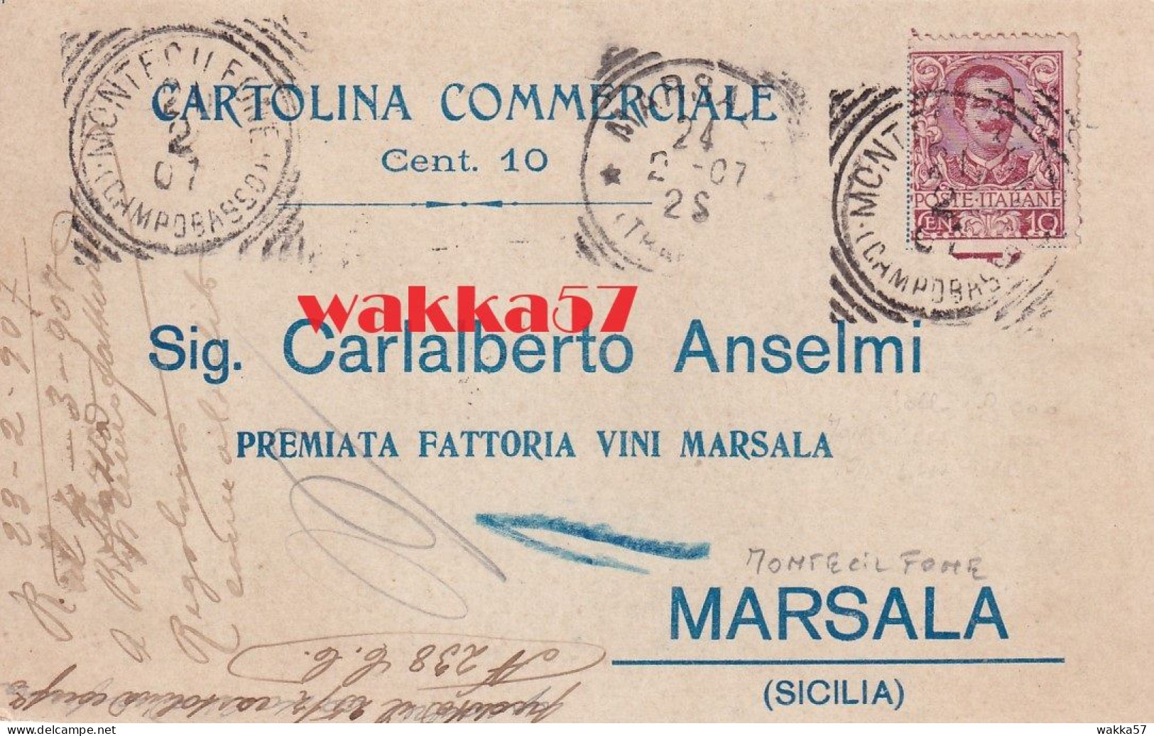 D1197 - Cartolina Con Testatina Pubblicitaria Vini Carloalberto Anselmi - Marsala - Marsala