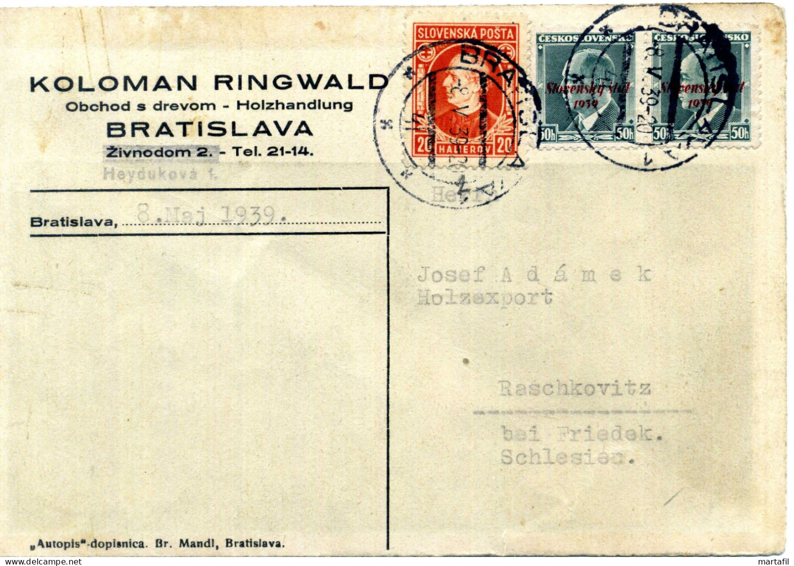 SLOVACCHIA, Slovensko, Storia Postale & Annulli - 1939 - Covers & Documents
