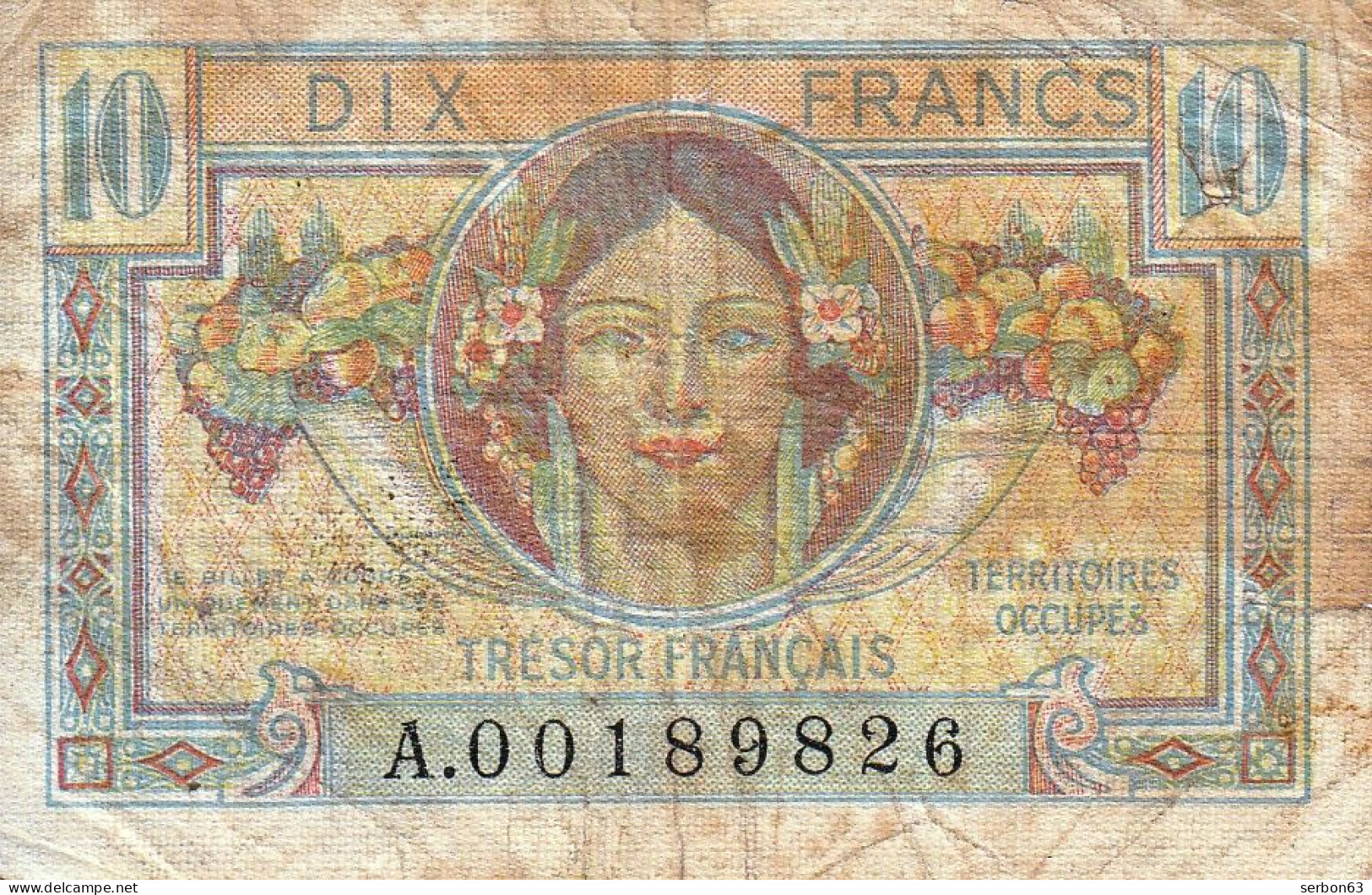 BON - BILLET - MONNAIE - TRÉSOR FRANÇAIS - 10 FRANCS - N° A 00189826 TERRITOIRES OCCUPES VENTE EN L'ETAT - 1947 Trésor Français