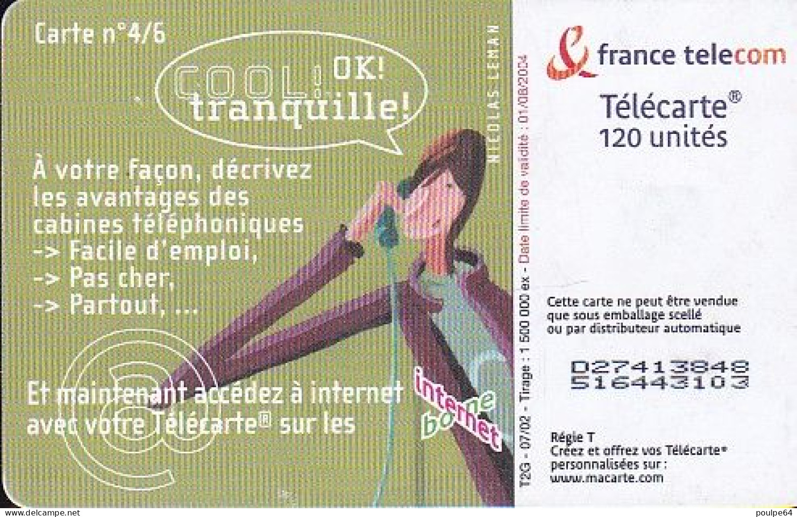 F1229  07/2002 - COOL TRANQUILLE 4 - 120 OB2 - (verso : N° Fins Noirs - Deux Lignes Alignées) - 2002