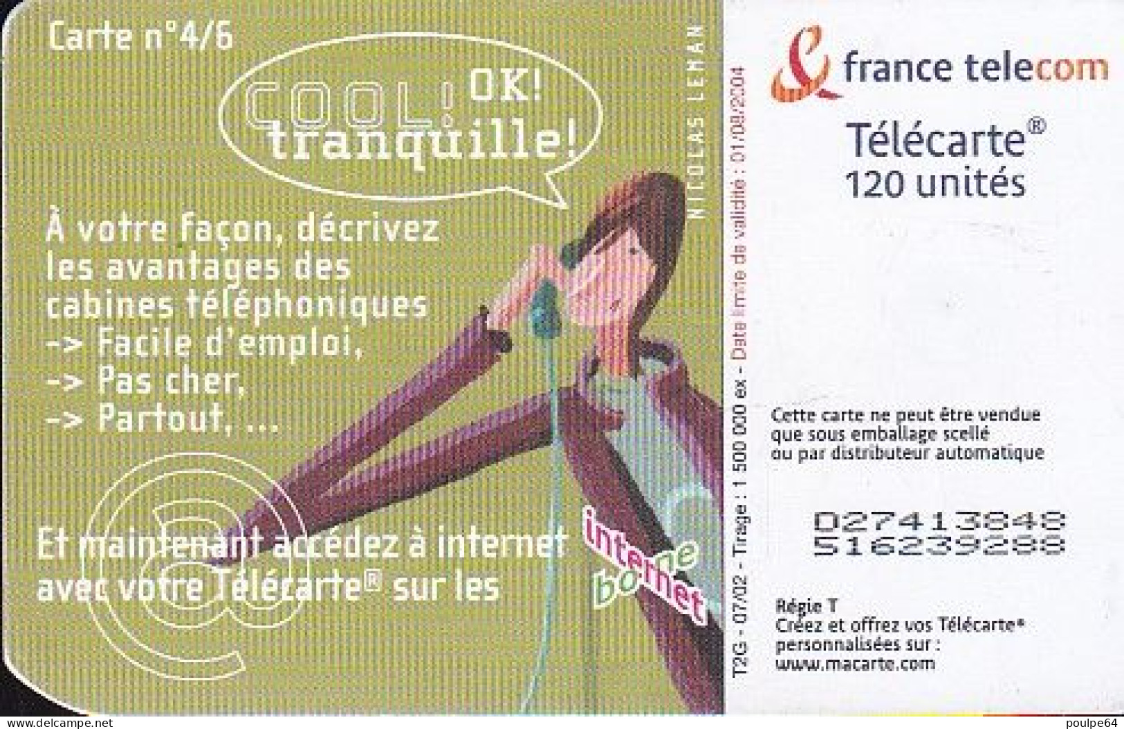 F1229  07/2002 - COOL TRANQUILLE 4 - 120 OB2 - (verso : N° Fins - Deux Lignes Alignées) - 2002