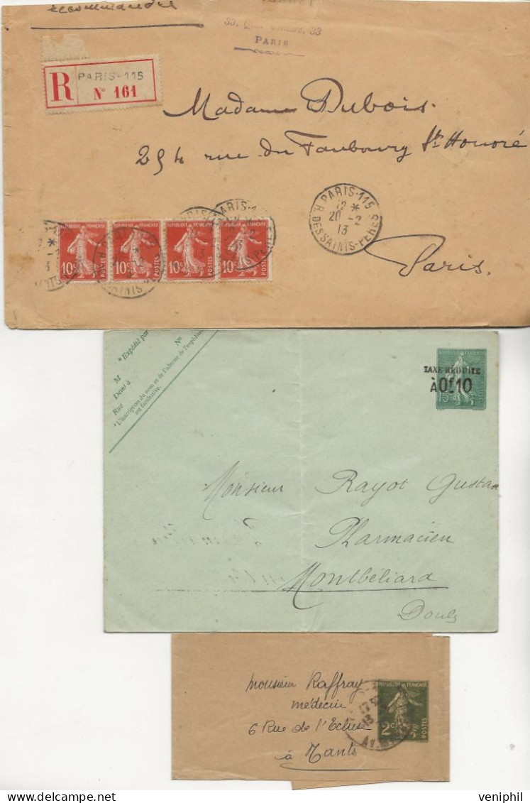 LOT DE 7 LETTRES ET ENTIERS  AFFRANCHIES TYPE SEMEUSE  +OBLITERATIONS DIVERSE - Mechanical Postmarks (Other)