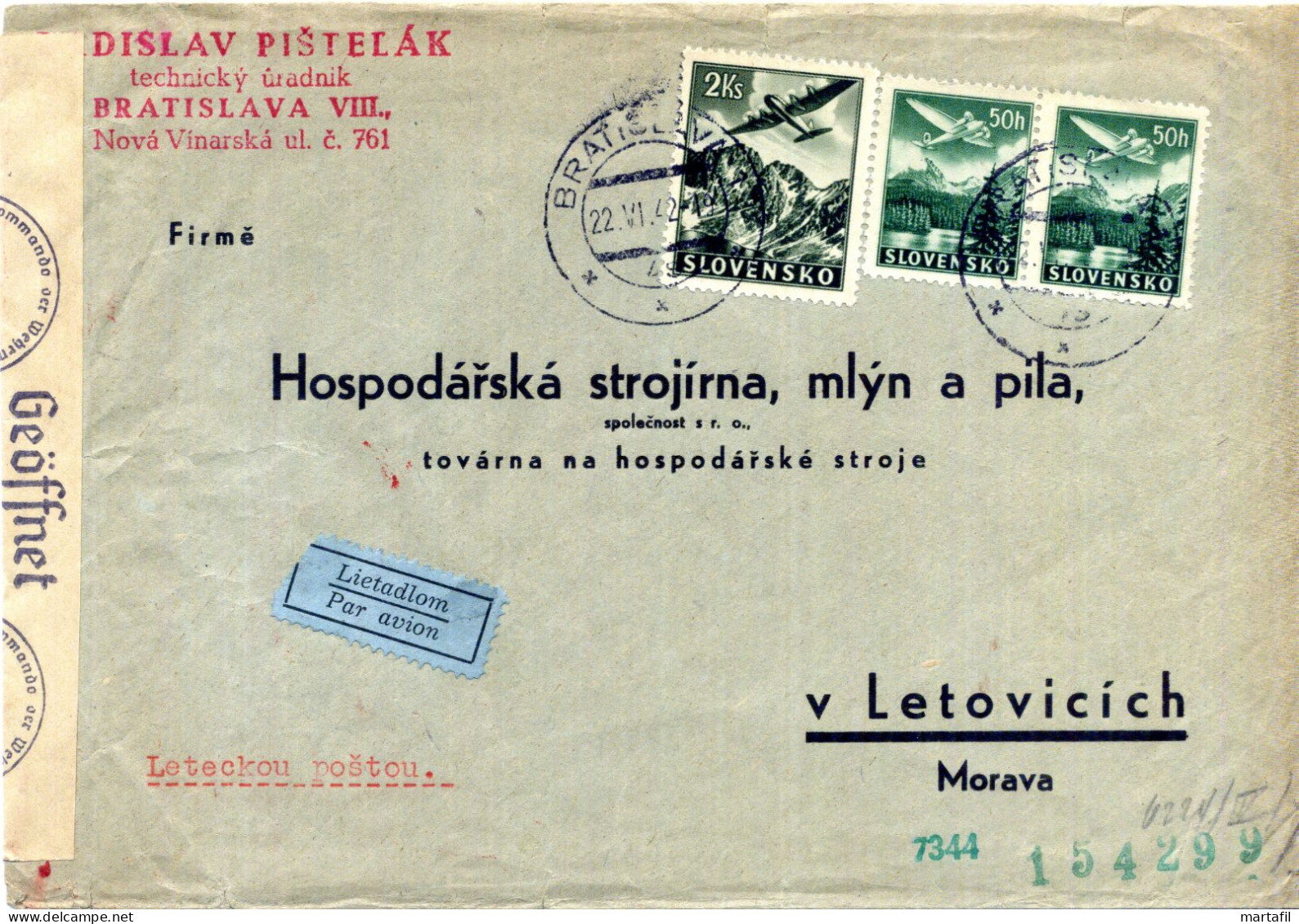 SLOVACCHIA, Slovensko, Storia Postale & Annulli - 1942 - Cartas & Documentos