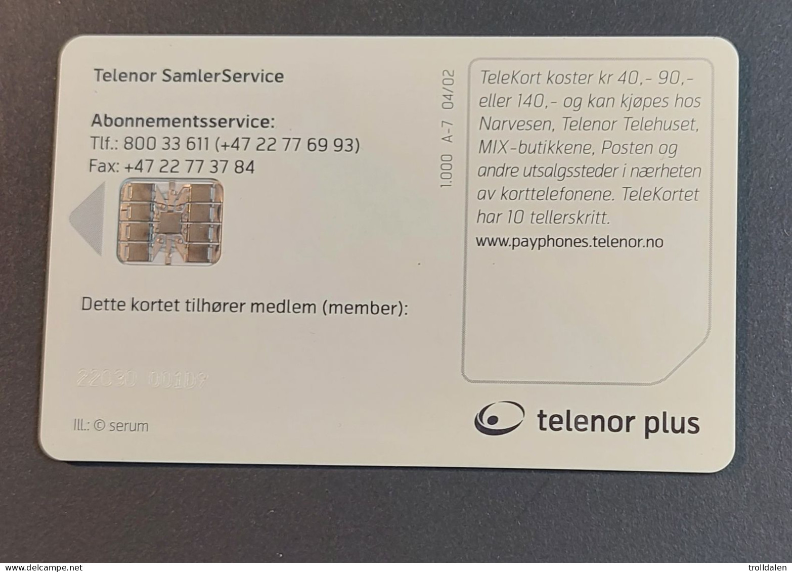 Telenor Collector Servise Subscription Card A7 - Norvège
