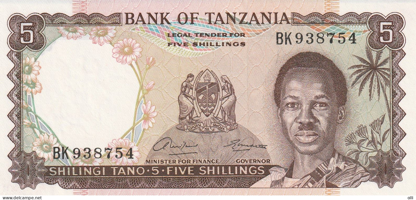 TANZANIA  5 SHILLINGS  1966  P-1   UNC - Tanzanie