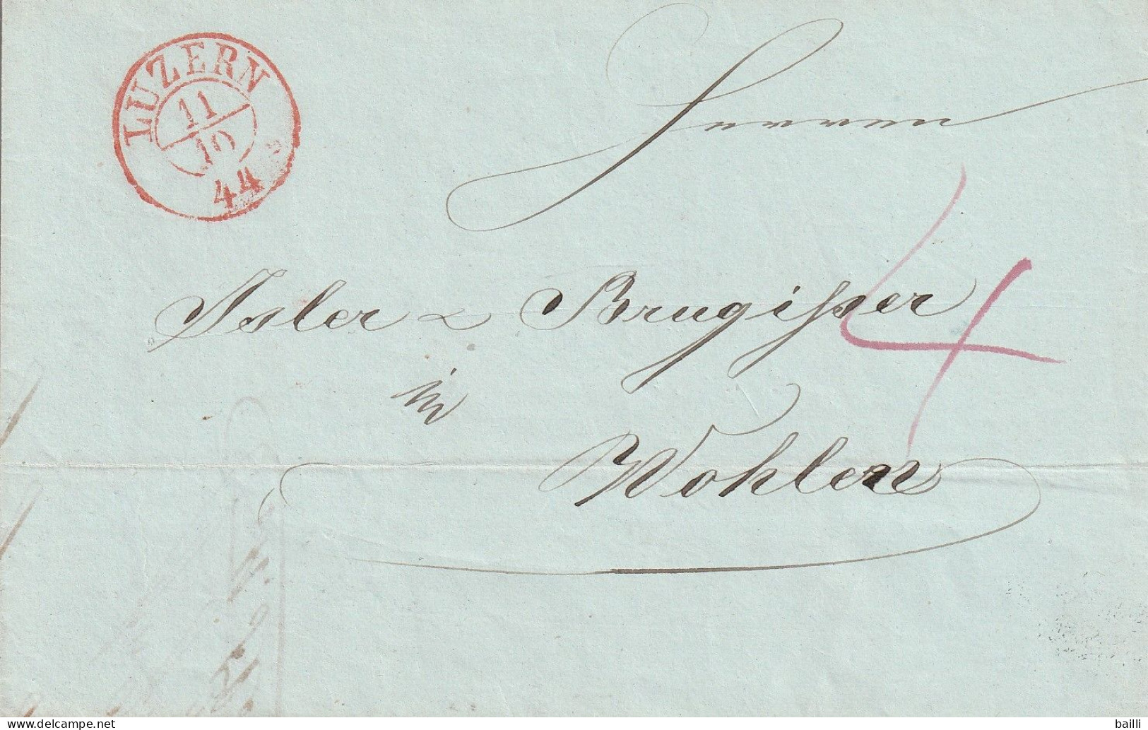 Suisse Lettre Avec Correspondance Luzern Taxe 4 Rouge 1844 - ...-1845 Prefilatelia