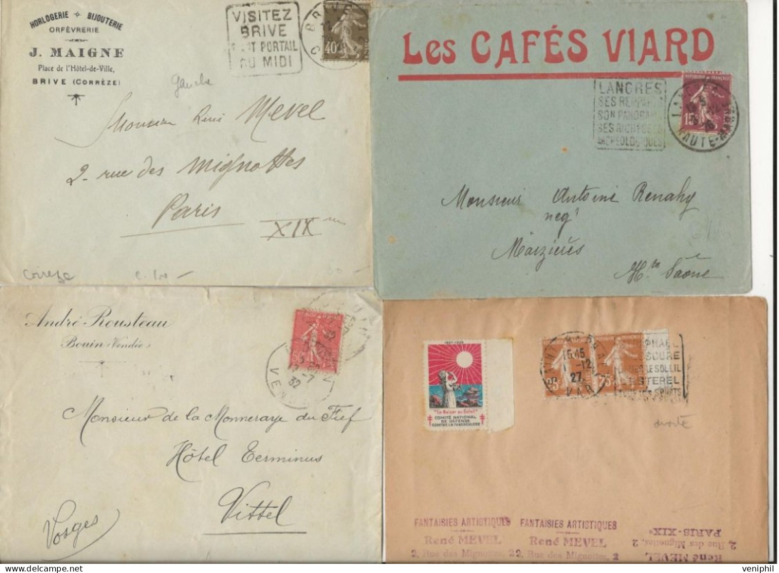 LOT DE 20 LETTRES ET ENTIERS AFFRANCHIES TYPE SEMEUSE  +OBLITERATIONS DAGUIN + DIVERS - 1904-1932 - Mechanical Postmarks (Other)