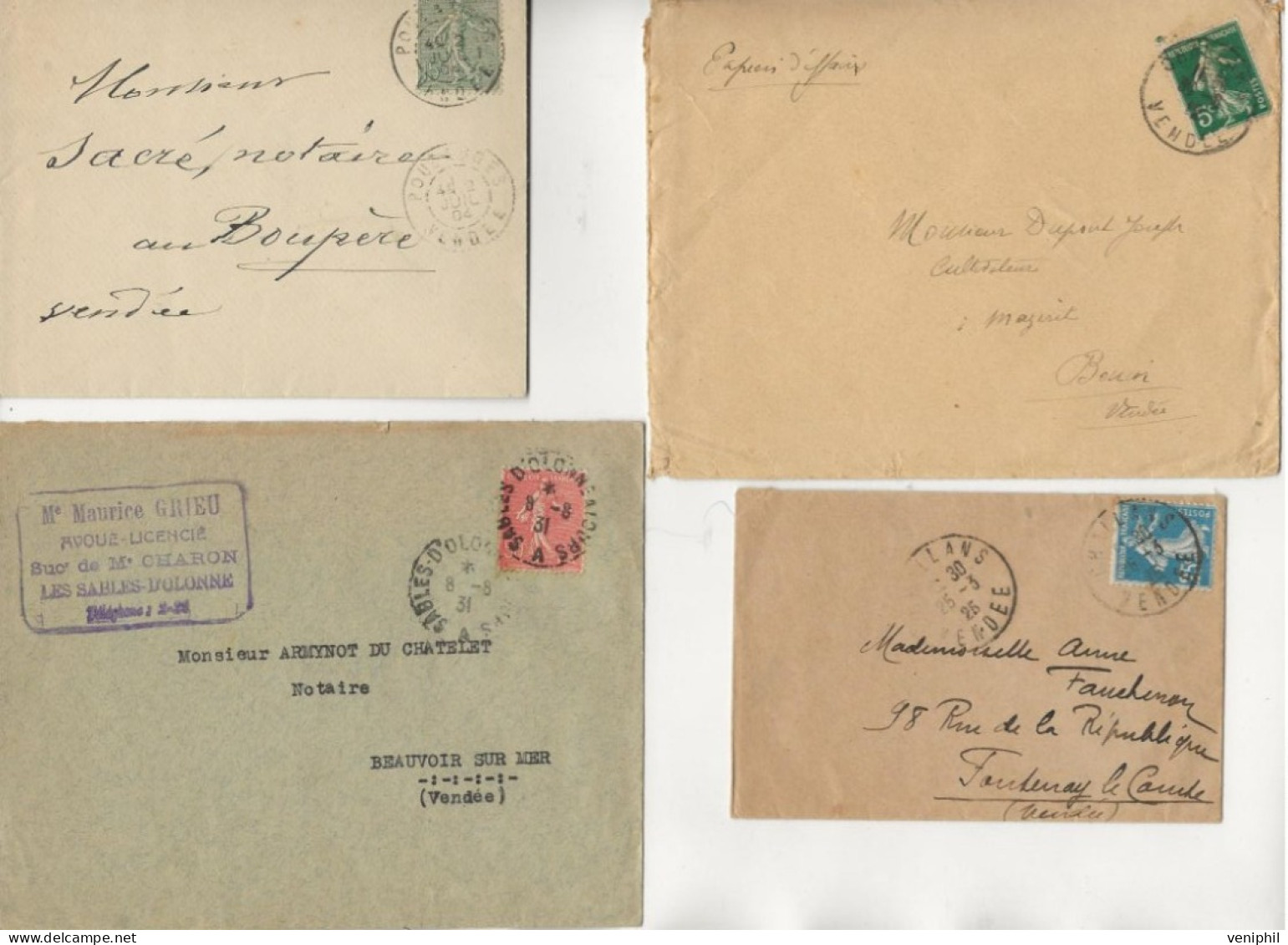 LOT DE 20 LETTRES ET ENTIERS AFFRANCHIES TYPE SEMEUSE  +OBLITERATIONS DAGUIN + DIVERS - 1904-1932 - Mechanische Stempels (varia)