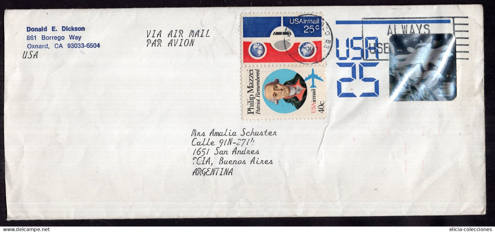 United States -  Letter - Sent From Oxnard CA To Argentina - Caja 30 - Brieven En Documenten